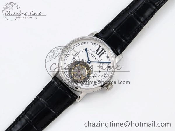 Rotonde de Cartier Flying Tourbillon SS RMS Best Edition White Numeral Dial on Black Leather Strap