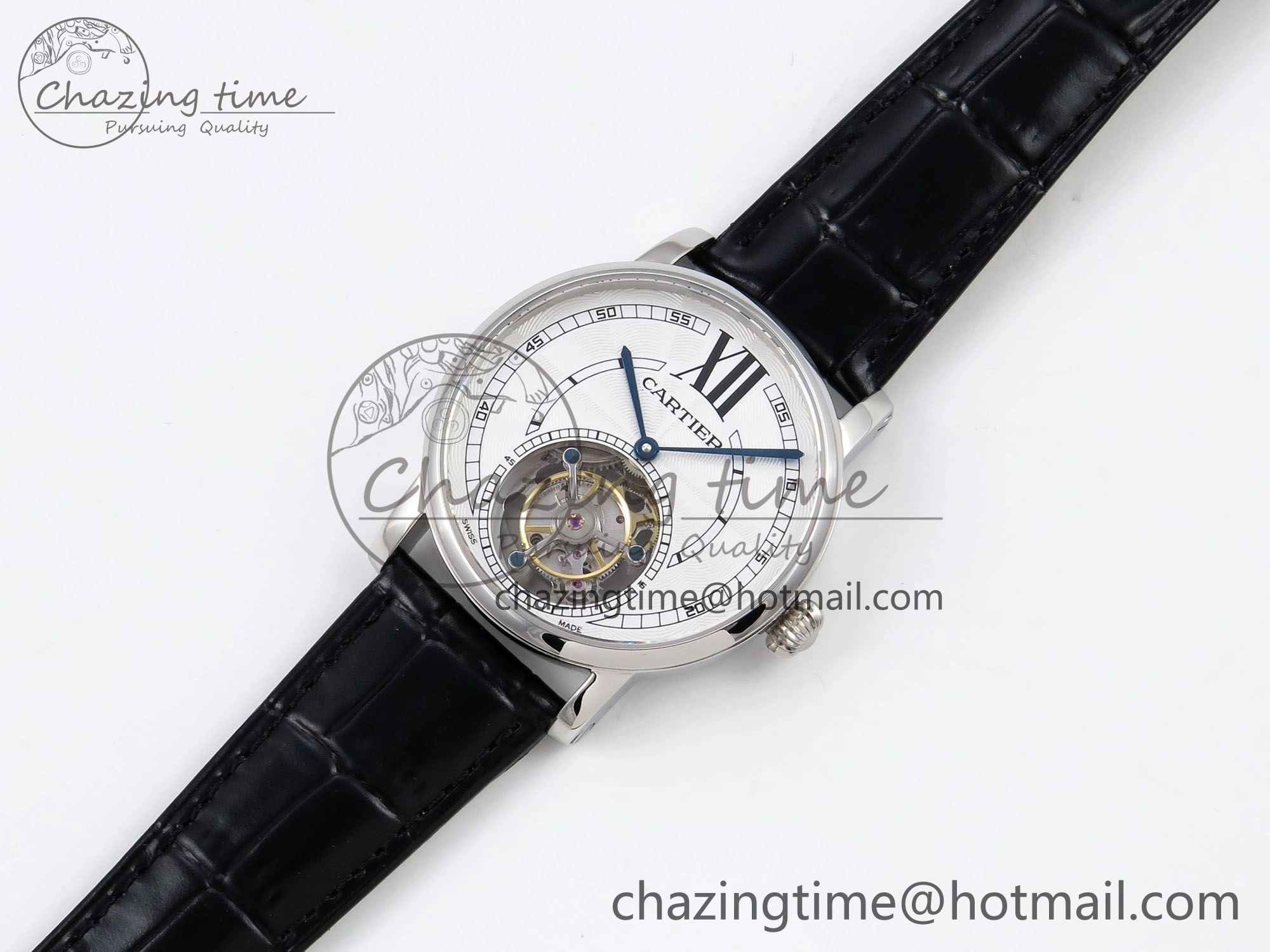Rotonde de Cartier Flying Tourbillon SS RMS Best Edition White Numeral Dial on Black Leather Strap