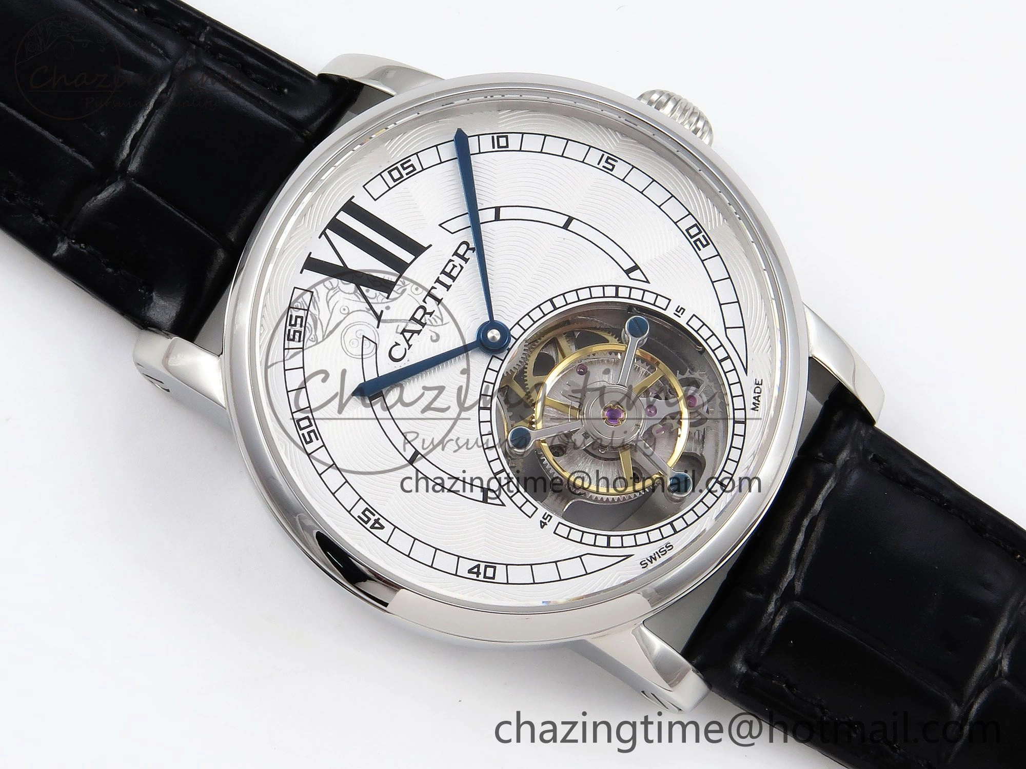Rotonde de Cartier Flying Tourbillon SS RMS Best Edition White Numeral Dial on Black Leather Strap