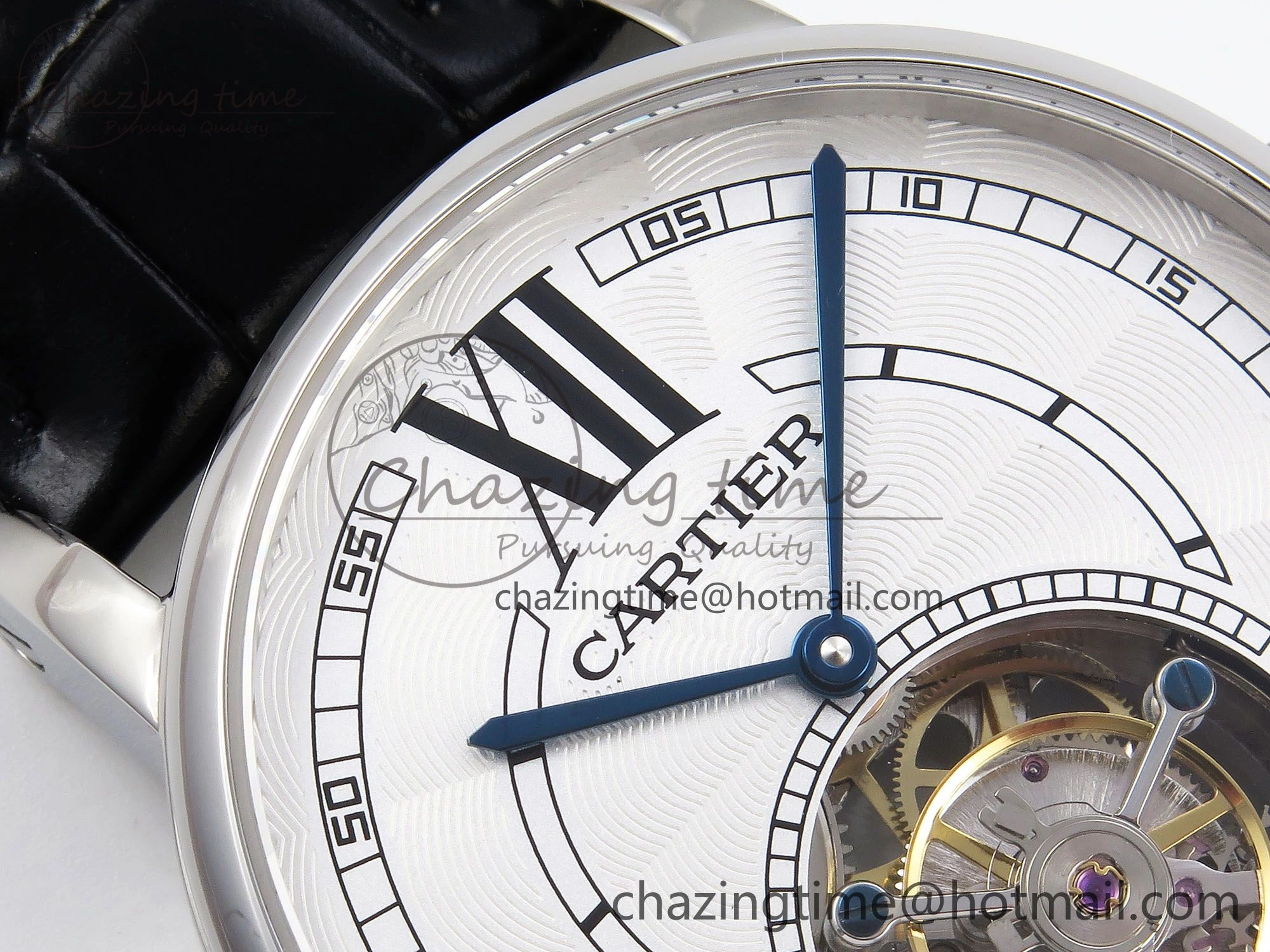 Rotonde de Cartier Flying Tourbillon SS RMS Best Edition White Numeral Dial on Black Leather Strap