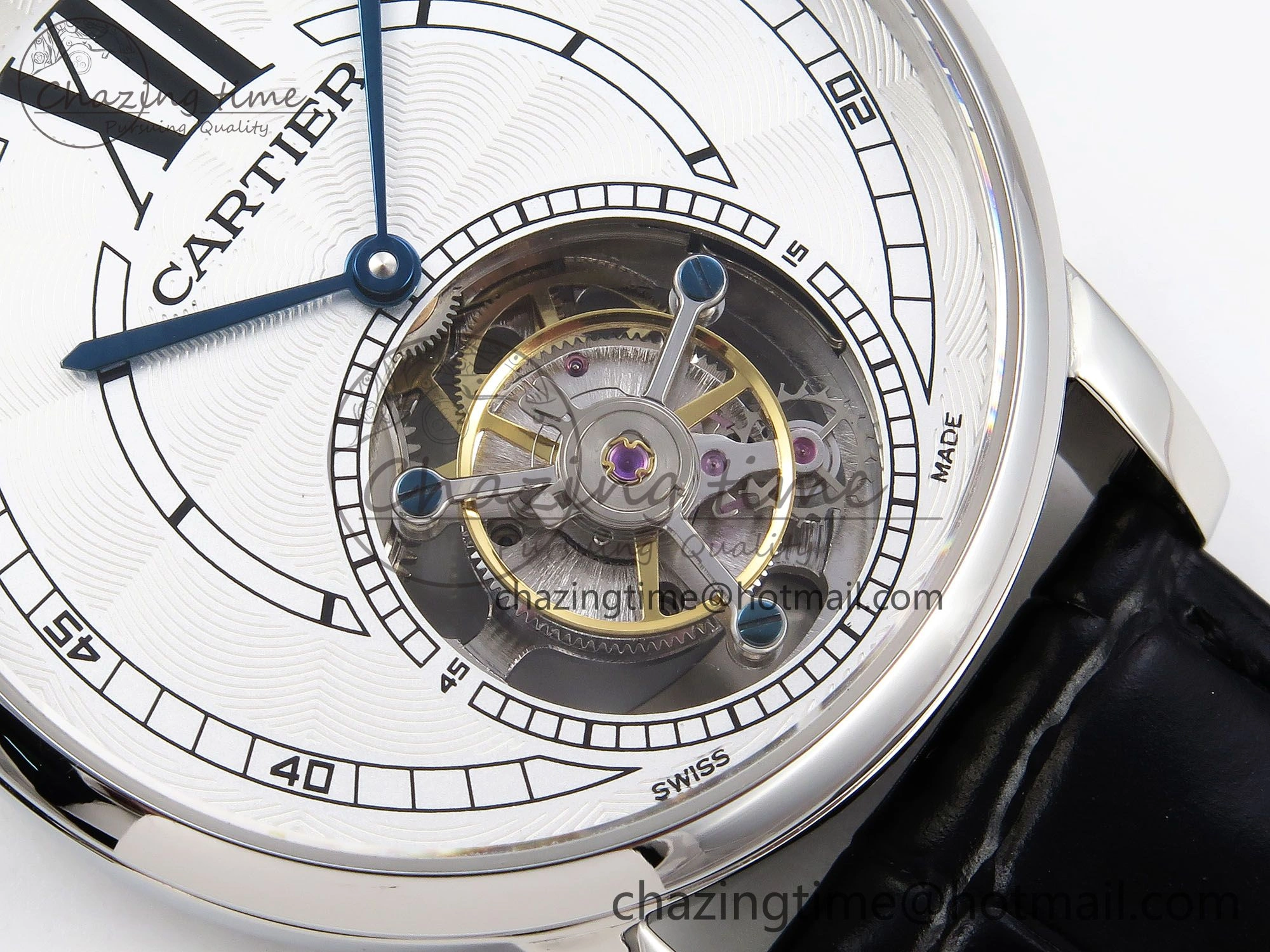 Rotonde de Cartier Flying Tourbillon SS RMS Best Edition White Numeral Dial on Black Leather Strap