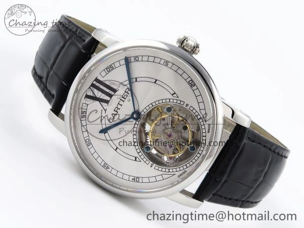 Rotonde de Cartier Flying Tourbillon SS RMS Best Edition White Numeral Dial on Black Leather Strap