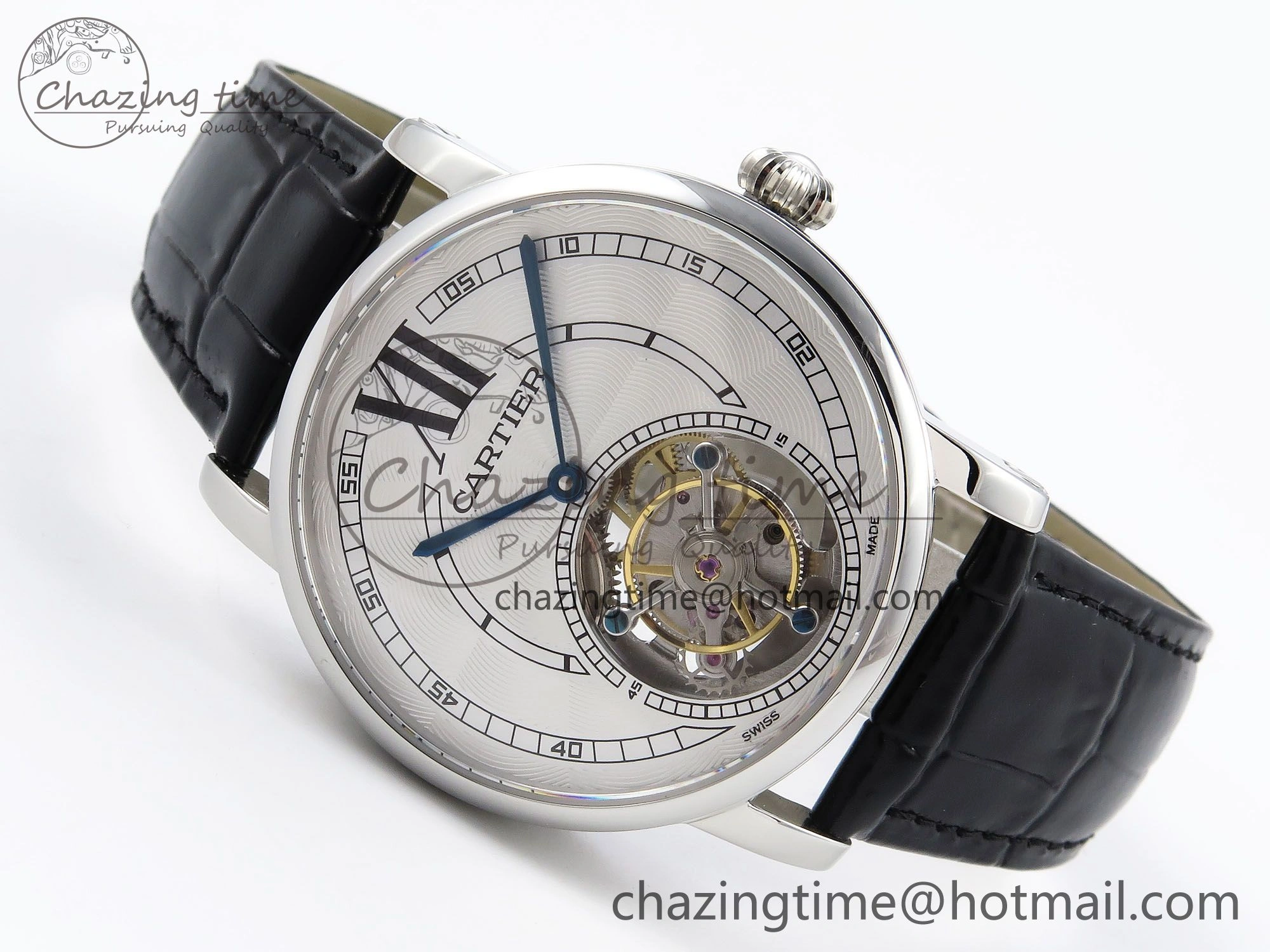 Rotonde de Cartier Flying Tourbillon SS RMS Best Edition White Numeral Dial on Black Leather Strap