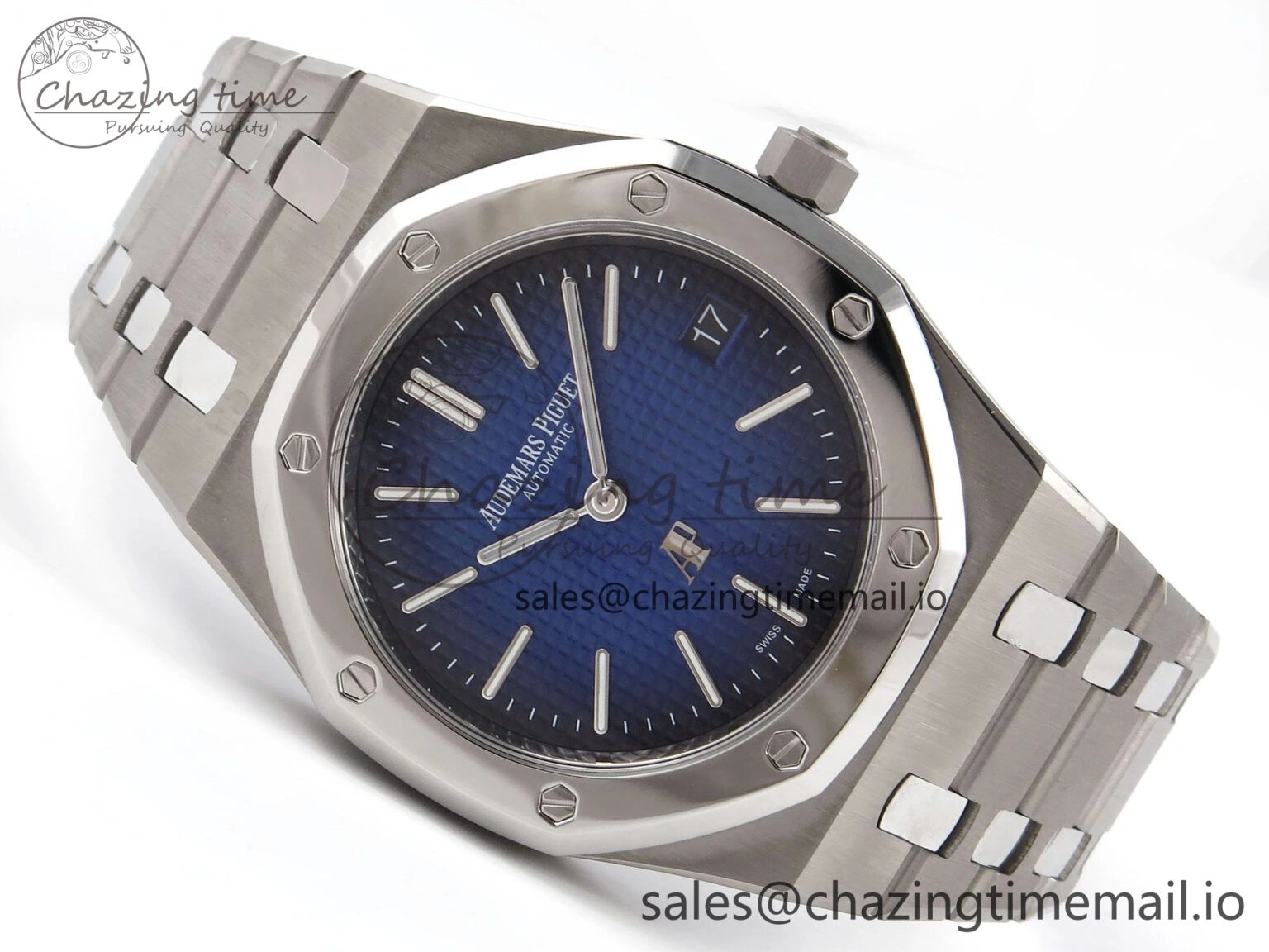 Royal Oak 15202IP SS ZF 1:1 Best Edition Blue Textured Dial on SS Bracelet A2121 Super Clone V2