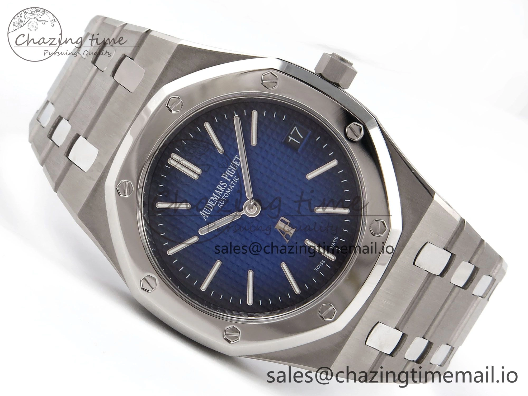 Royal Oak 15202IP SS ZF 1:1 Best Edition Blue Textured Dial on SS Bracelet A2121 Super Clone V2
