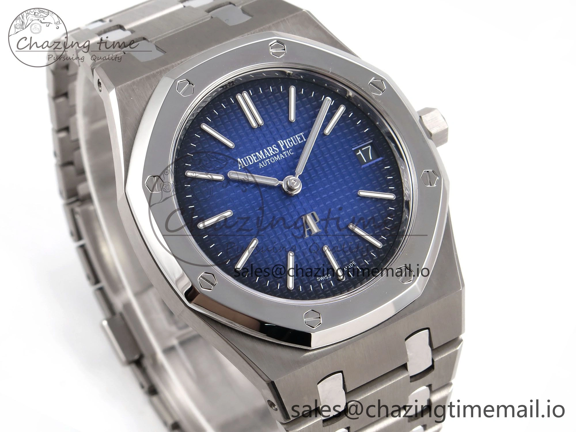 Royal Oak 15202IP SS ZF 1:1 Best Edition Blue Textured Dial on SS Bracelet A2121 Super Clone V2