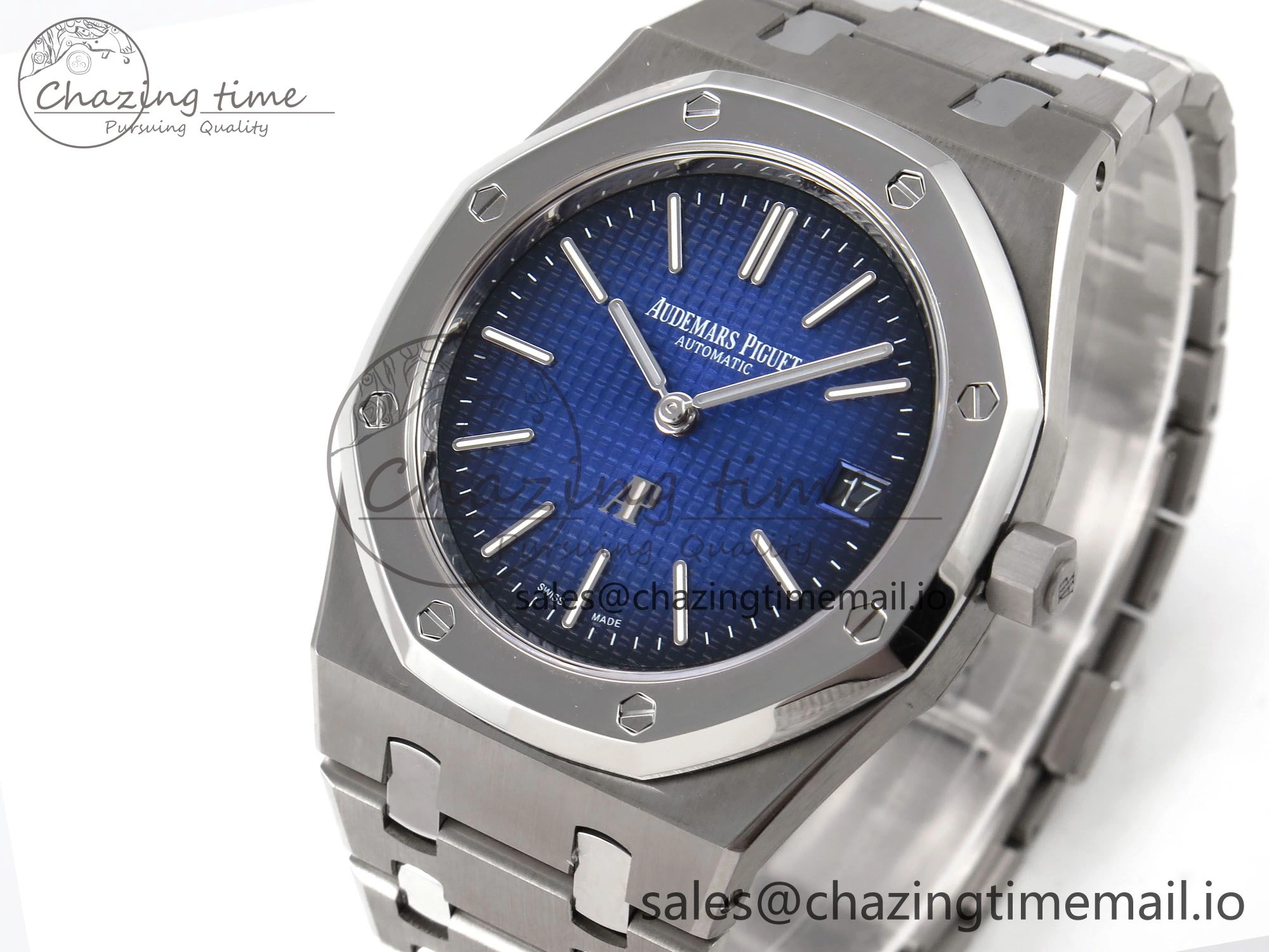 Royal Oak 15202IP SS ZF 1:1 Best Edition Blue Textured Dial on SS Bracelet A2121 Super Clone V2