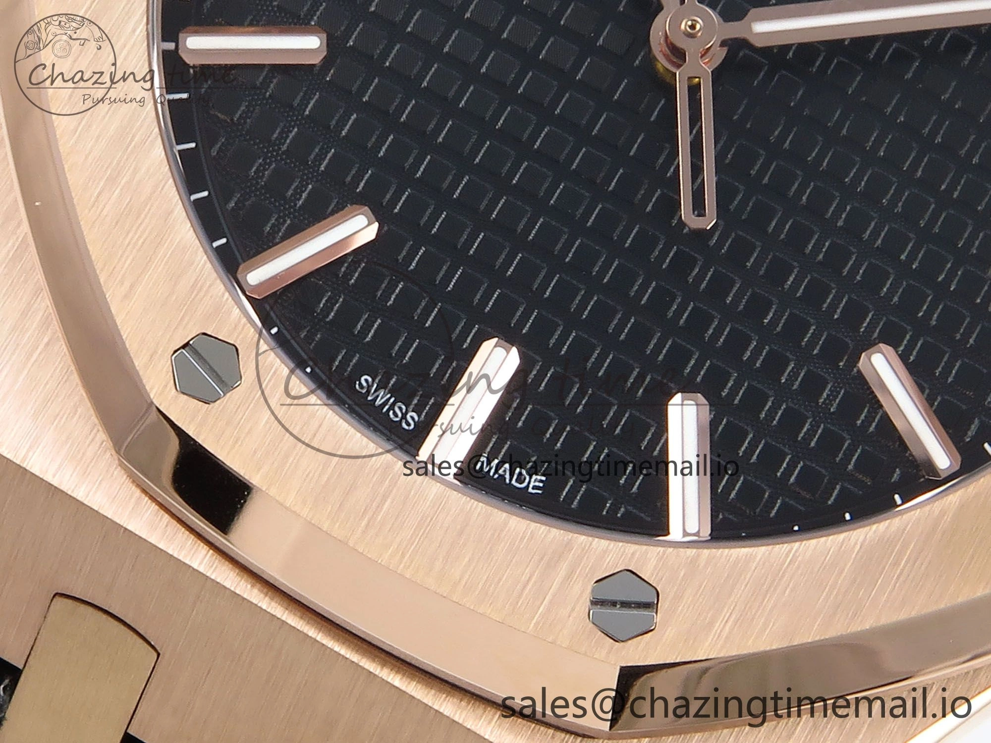 Royal Oak 15500 RG APSF 1:1 Best Edition Black Dial on Black Leather Strap SA4302 Super Clone V2 (SW Dial)