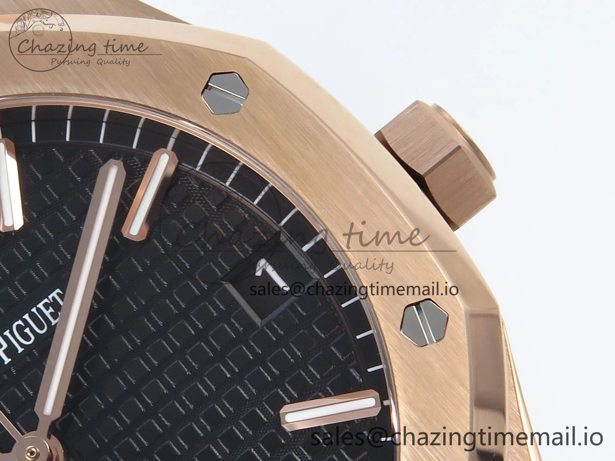 Royal Oak 15500 RG APSF 1:1 Best Edition Black Dial on Black Leather Strap SA4302 Super Clone V2 (SW Dial)