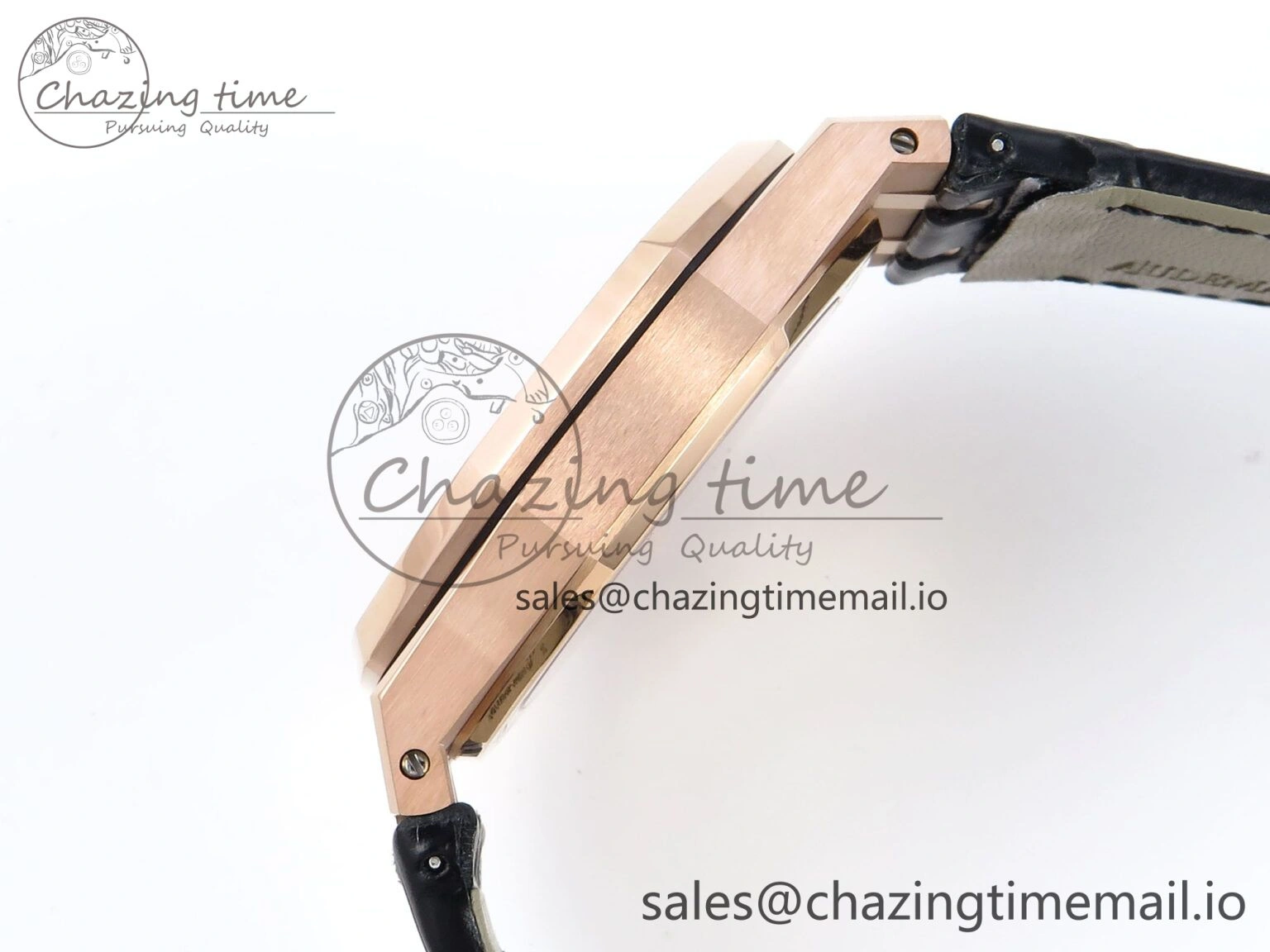 Royal Oak 15500 RG APSF 1:1 Best Edition Black Dial on Black Leather Strap SA4302 Super Clone V2 (SW Dial)