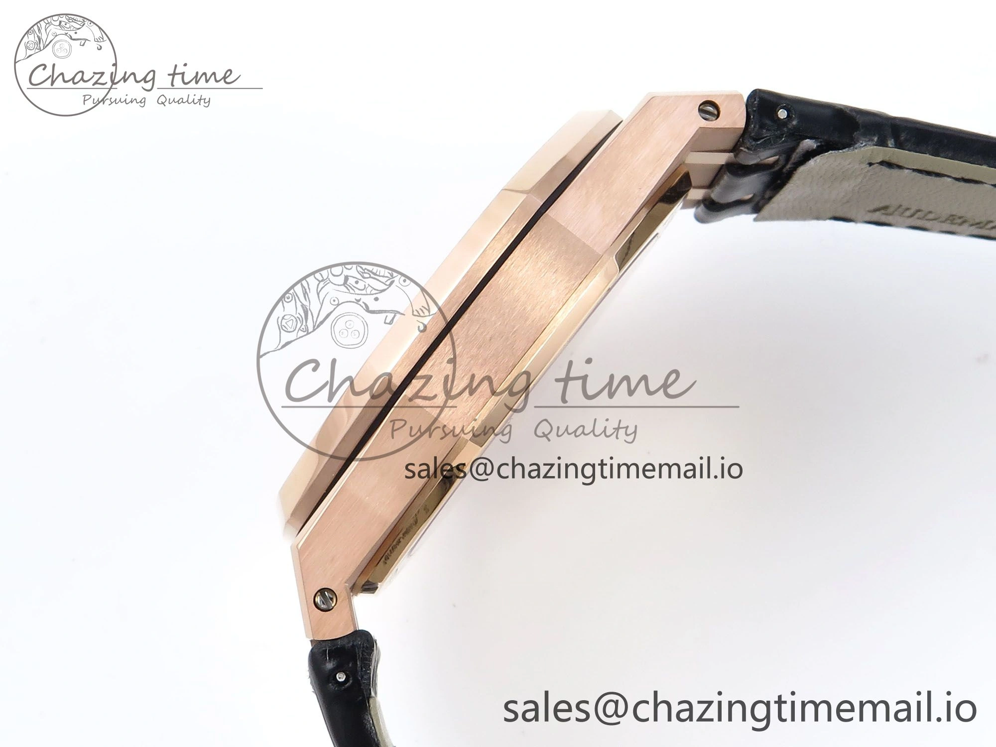 Royal Oak 15500 RG APSF 1:1 Best Edition Black Dial on Black Leather Strap SA4302 Super Clone V2 (SW Dial)