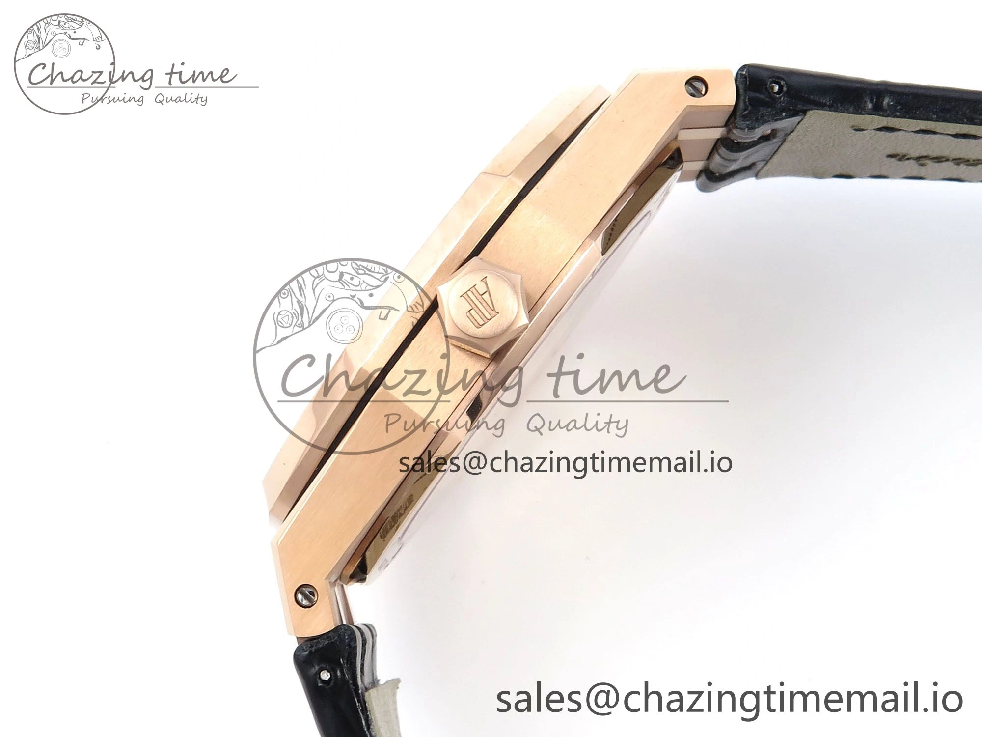 Royal Oak 15500 RG APSF 1:1 Best Edition Black Dial on Black Leather Strap SA4302 Super Clone V2 (SW Dial)