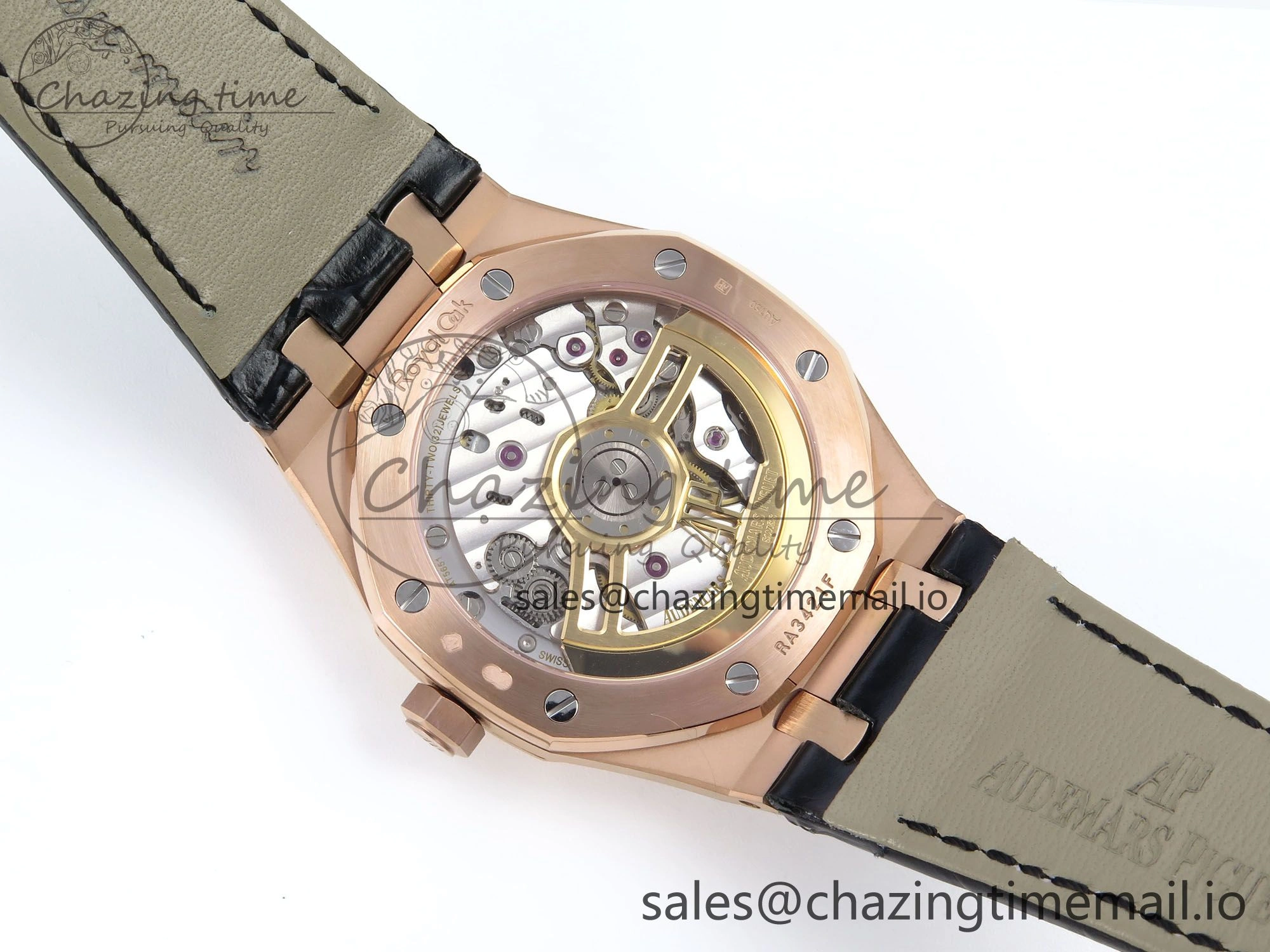 Royal Oak 15500 RG APSF 1:1 Best Edition Black Dial on Black Leather Strap SA4302 Super Clone V2 (SW Dial)