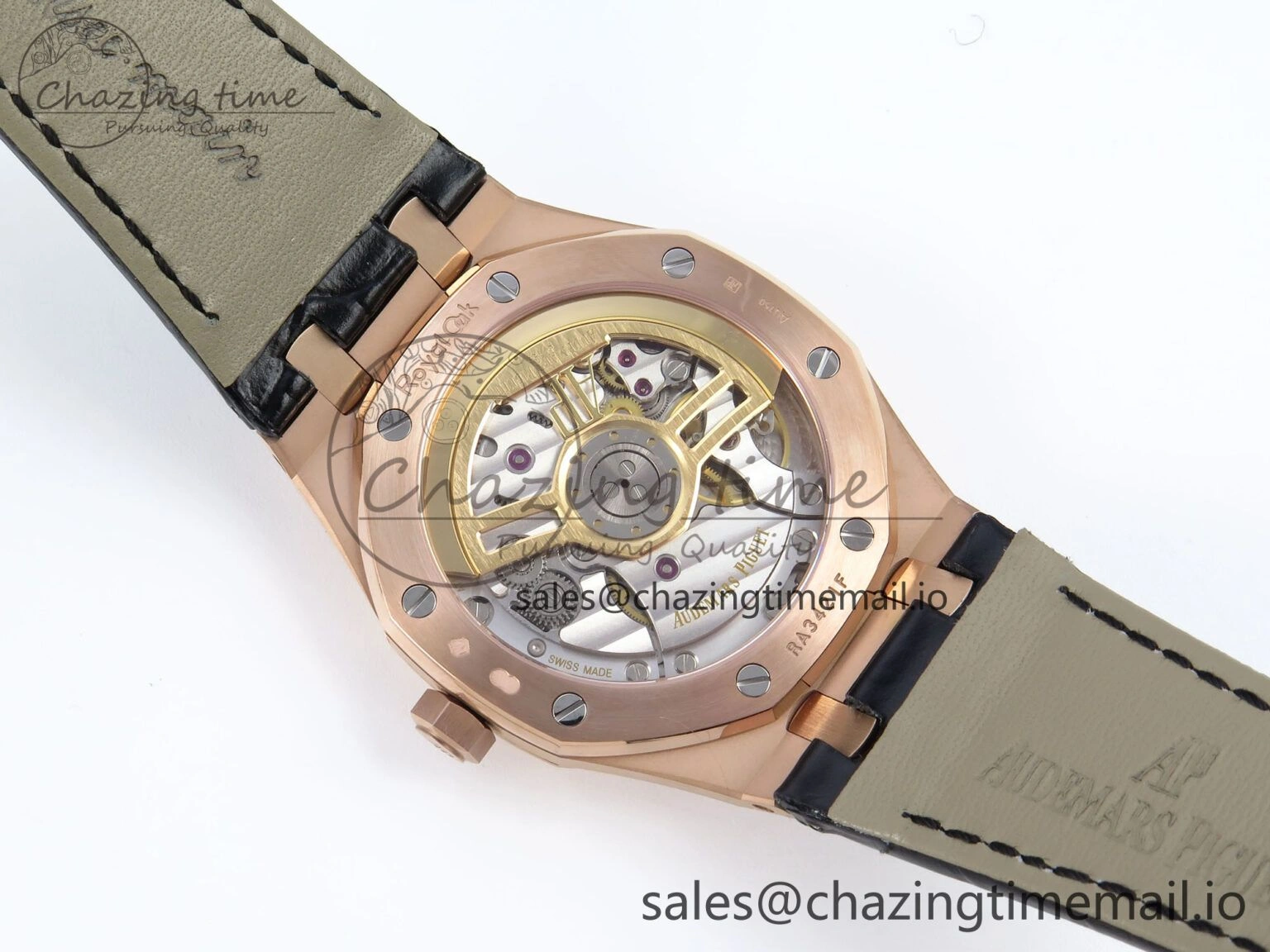 Royal Oak 15500 RG APSF 1:1 Best Edition Black Dial on Black Leather Strap SA4302 Super Clone V2 (SW Dial)