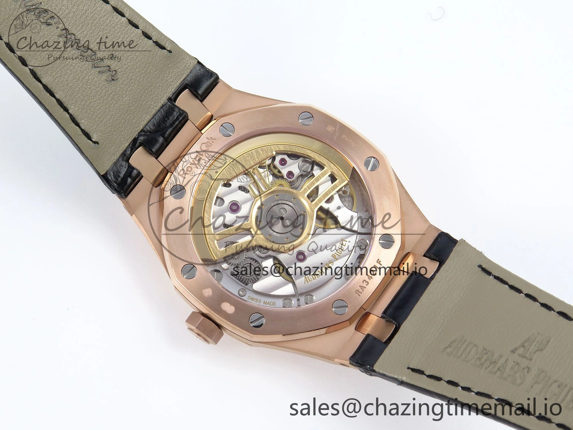 Royal Oak 15500 RG APSF 1:1 Best Edition Black Dial on Black Leather Strap SA4302 Super Clone V2 (SW Dial)