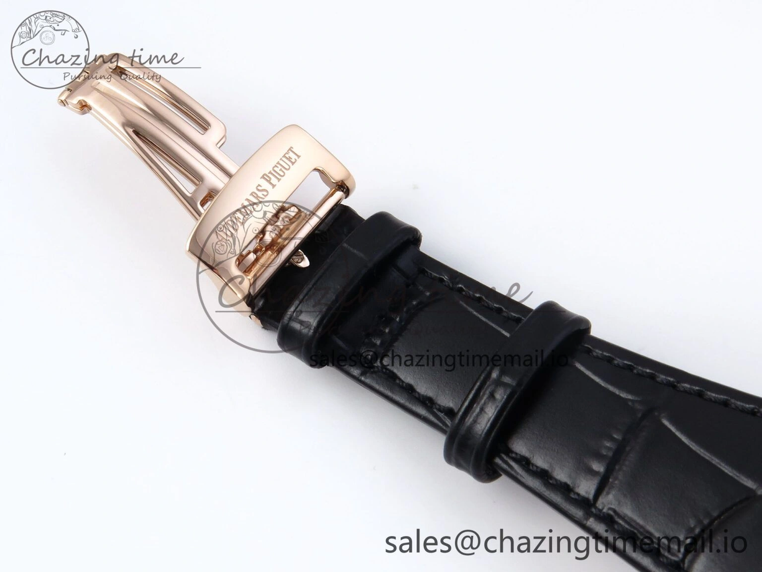 Royal Oak 15500 RG APSF 1:1 Best Edition Black Dial on Black Leather Strap SA4302 Super Clone V2 (SW Dial)