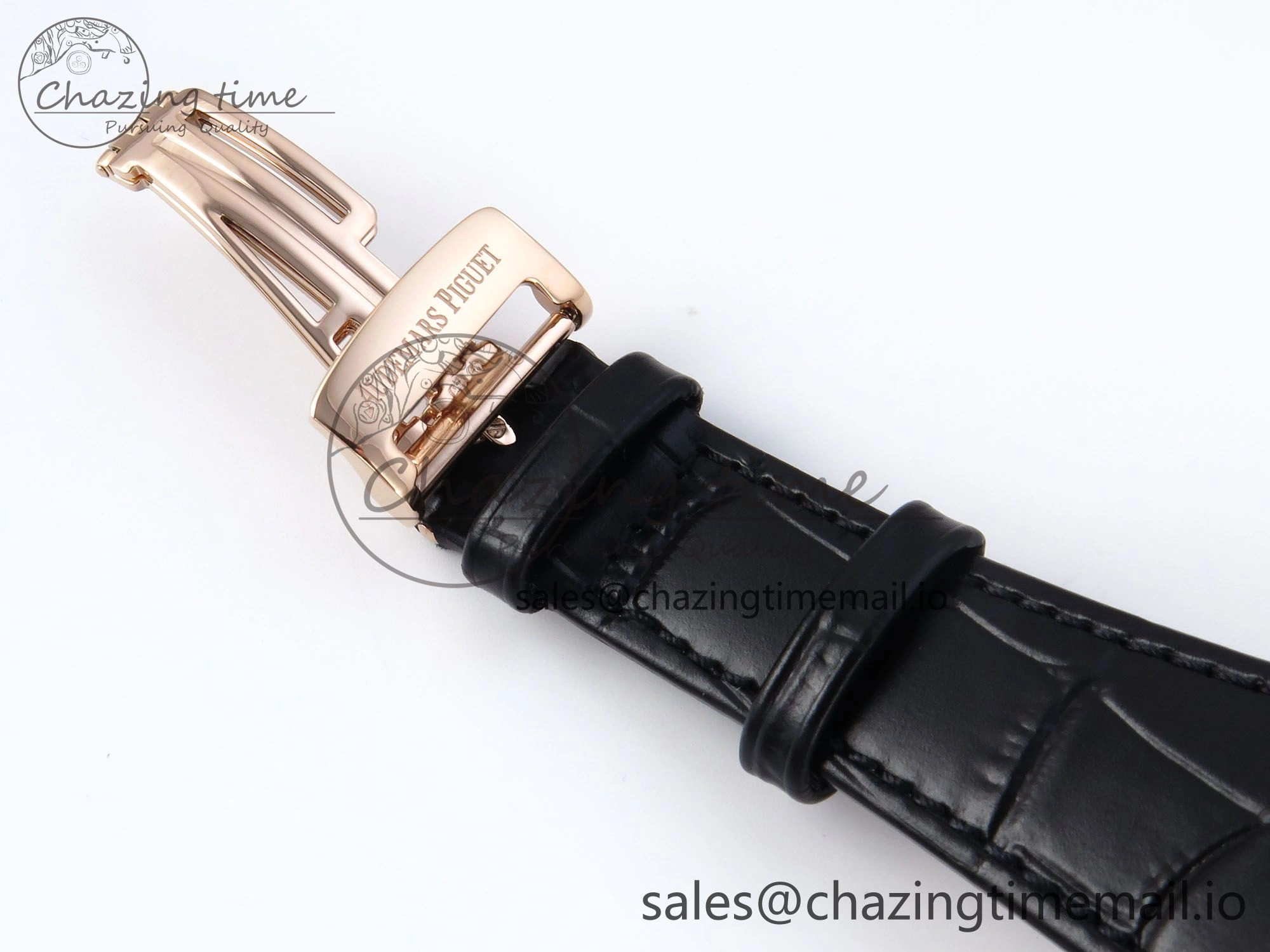 Royal Oak 15500 RG APSF 1:1 Best Edition Black Dial on Black Leather Strap SA4302 Super Clone V2 (SW Dial)