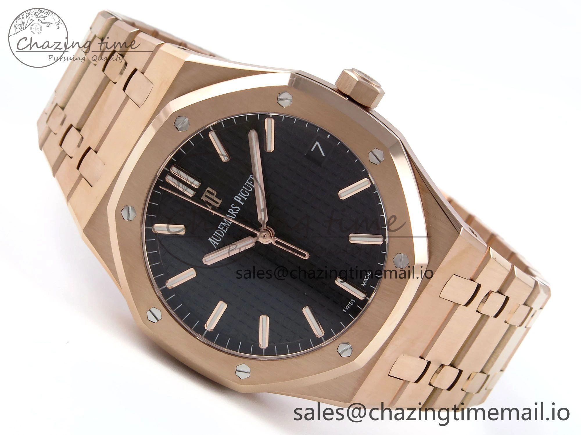 Royal Oak 15500 RG APSF 1:1 Best Edition Black Dial on RG Bracelet SA4302 Super Clone V2 (SW Dial)