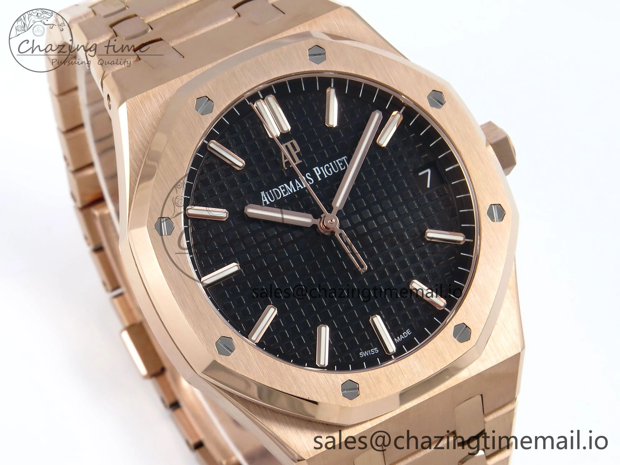Royal Oak 15500 RG APSF 1:1 Best Edition Black Dial on RG Bracelet SA4302 Super Clone V2 (SW Dial)