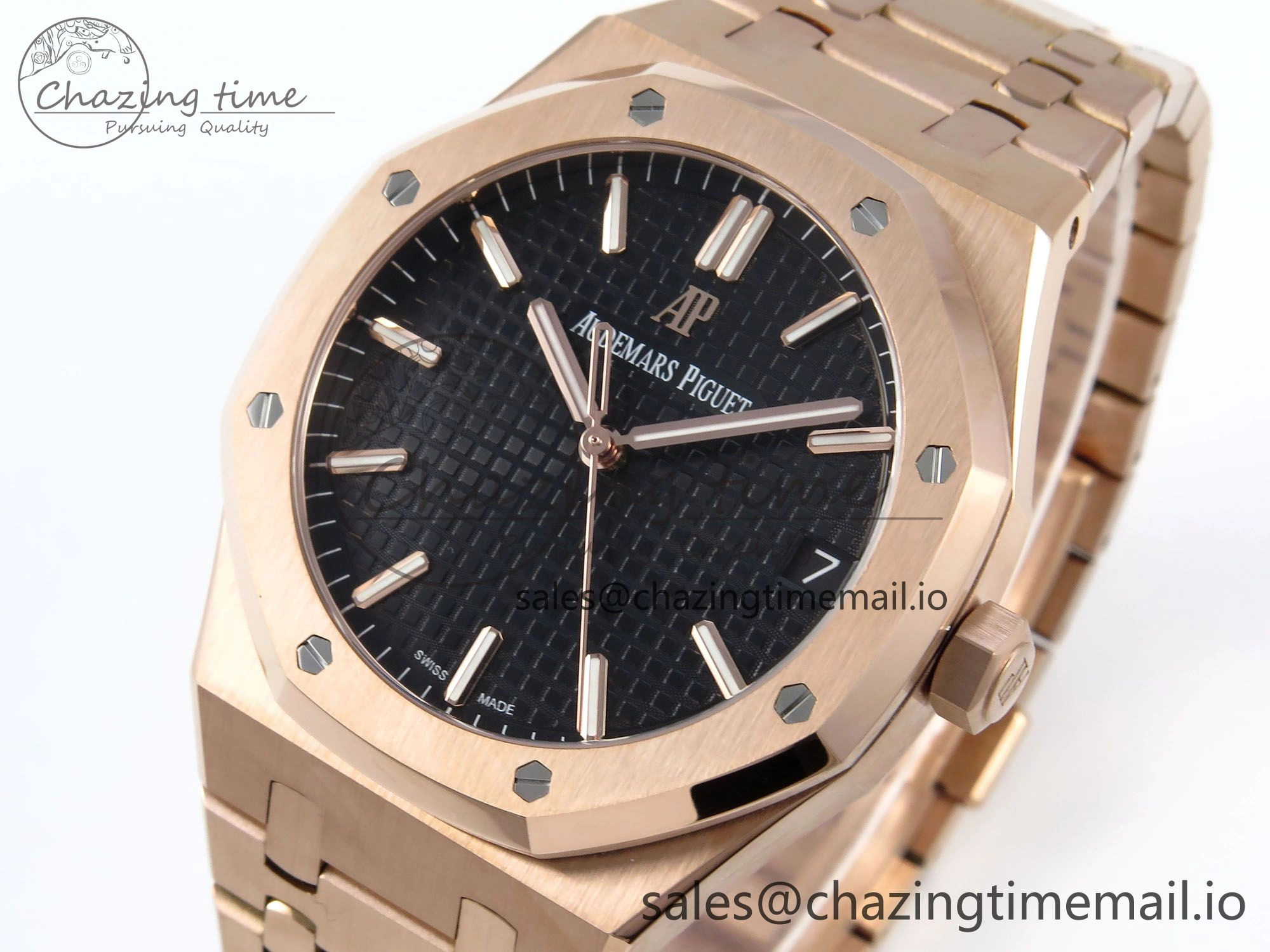 Royal Oak 15500 RG APSF 1:1 Best Edition Black Dial on RG Bracelet SA4302 Super Clone V2 (SW Dial)