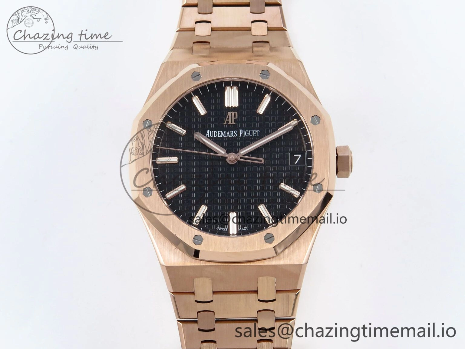 Royal Oak 15500 RG APSF 1:1 Best Edition Black Dial on RG Bracelet SA4302 Super Clone V2 (SW Dial)