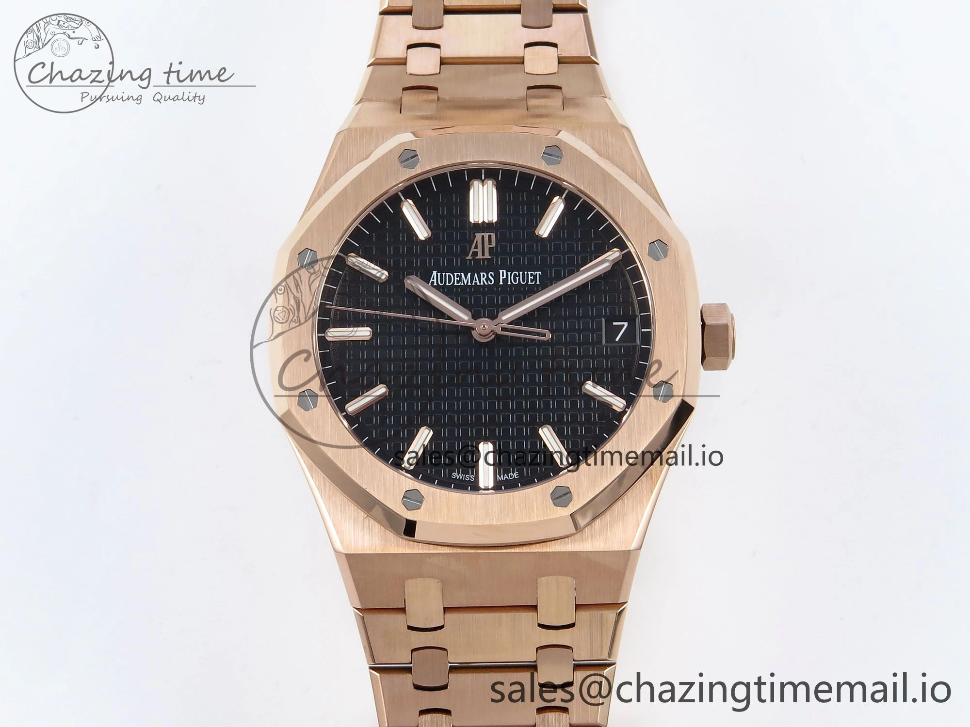 Royal Oak 15500 RG APSF 1:1 Best Edition Black Dial on RG Bracelet SA4302 Super Clone V2 (SW Dial)