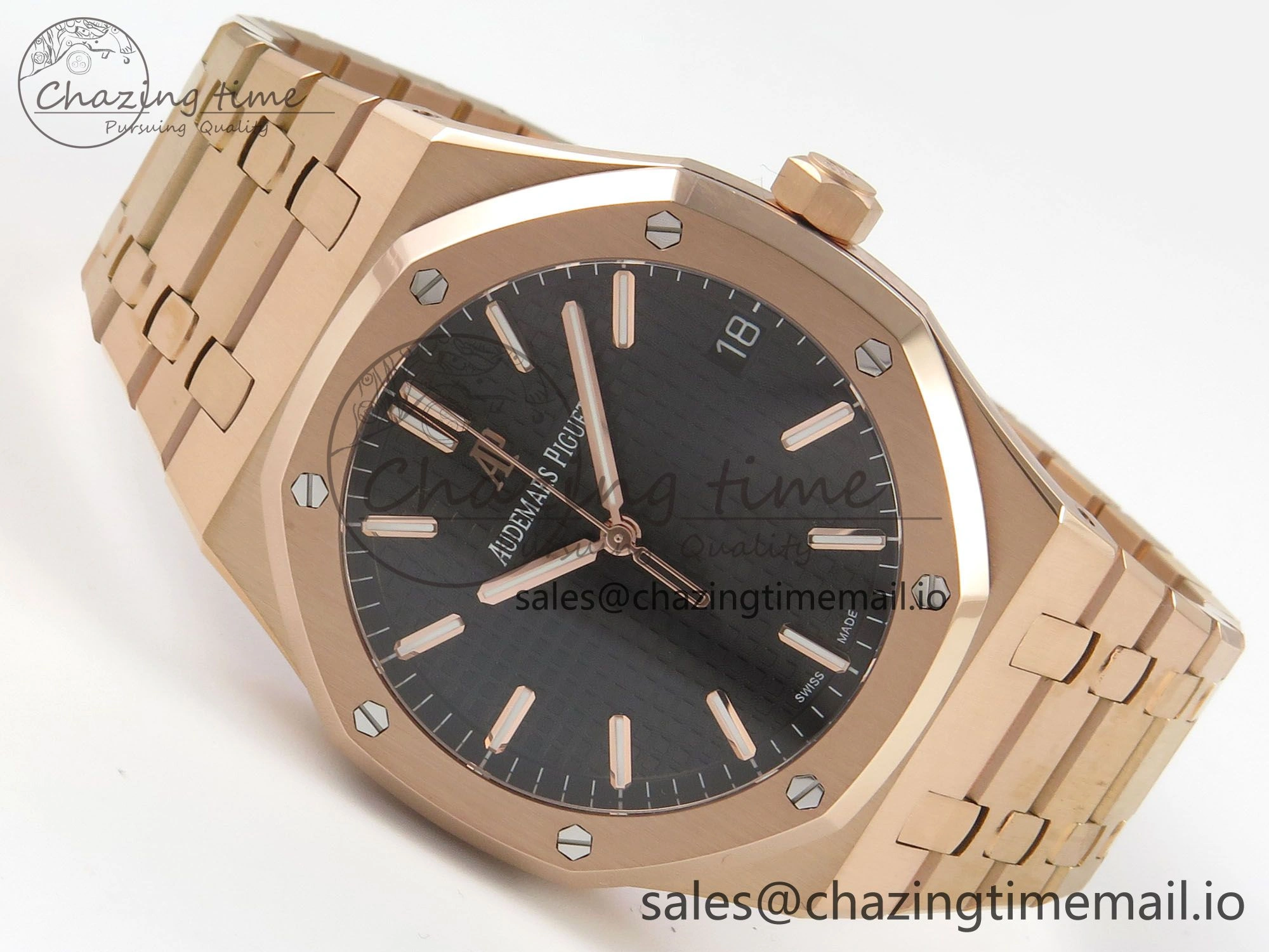 Royal Oak 15500 RG TWSF Best Edition Black Textured Dial on RG Bracelet SA4302 Super Clone