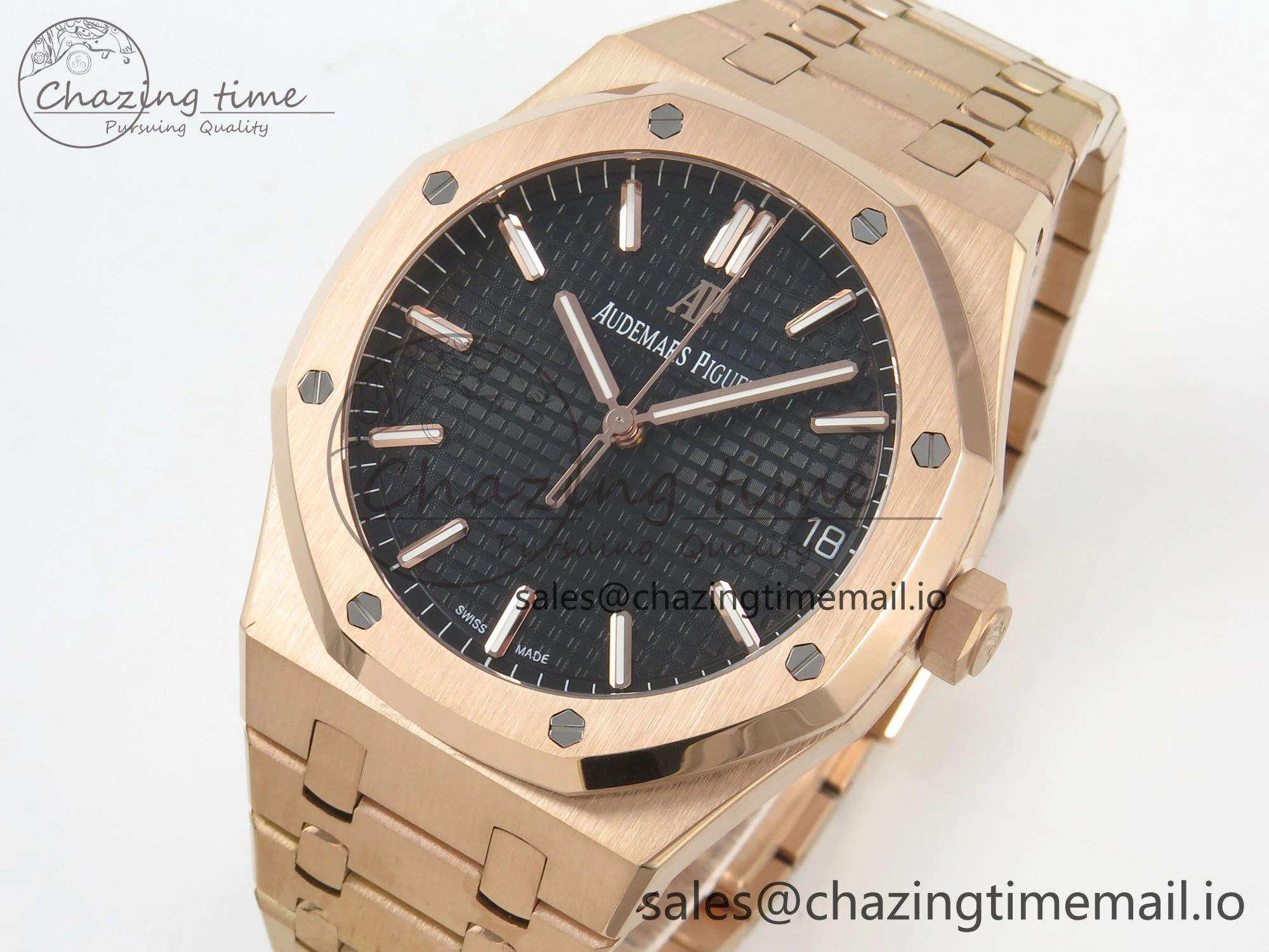 Royal Oak 15500 RG TWSF Best Edition Black Textured Dial on RG Bracelet SA4302 Super Clone