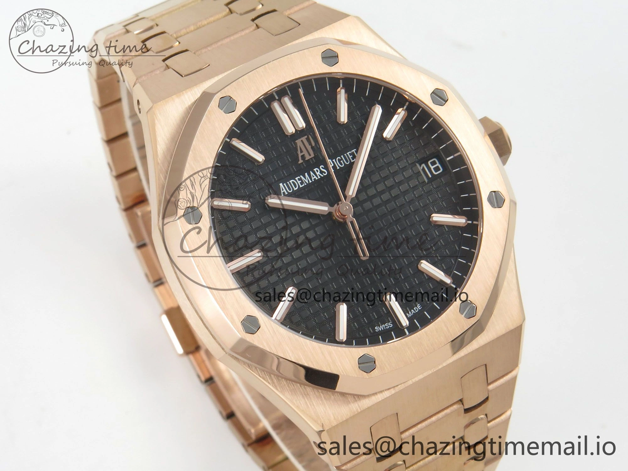 Royal Oak 15500 RG TWSF Best Edition Black Textured Dial on RG Bracelet SA4302 Super Clone
