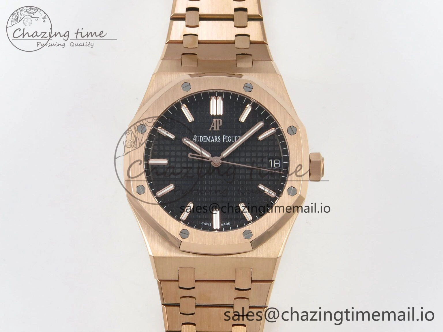 Royal Oak 15500 RG TWSF Best Edition Black Textured Dial on RG Bracelet SA4302 Super Clone