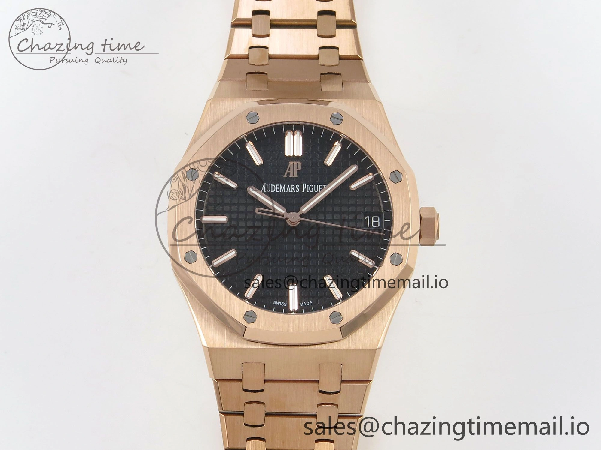 Royal Oak 15500 RG TWSF Best Edition Black Textured Dial on RG Bracelet SA4302 Super Clone