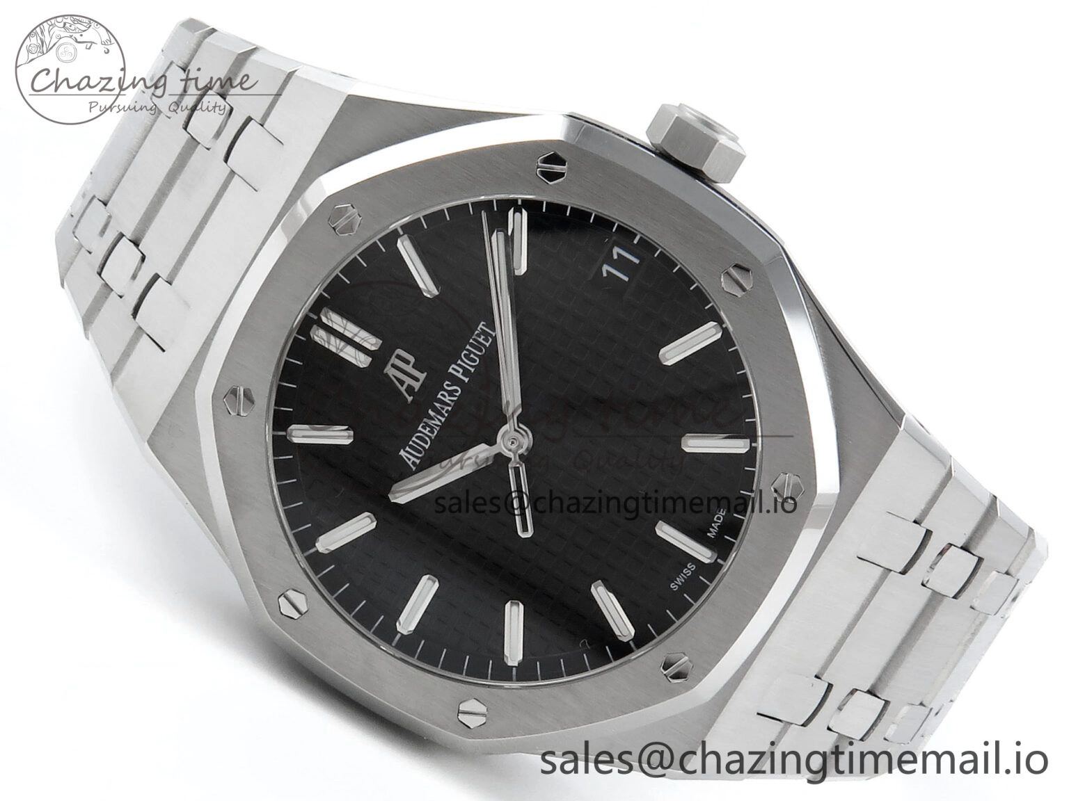 Royal Oak 15500 SS APSF 1:1 Best Edition Black Dial on SS Bracelet SA4302 Super Clone V2 (SW Dial)