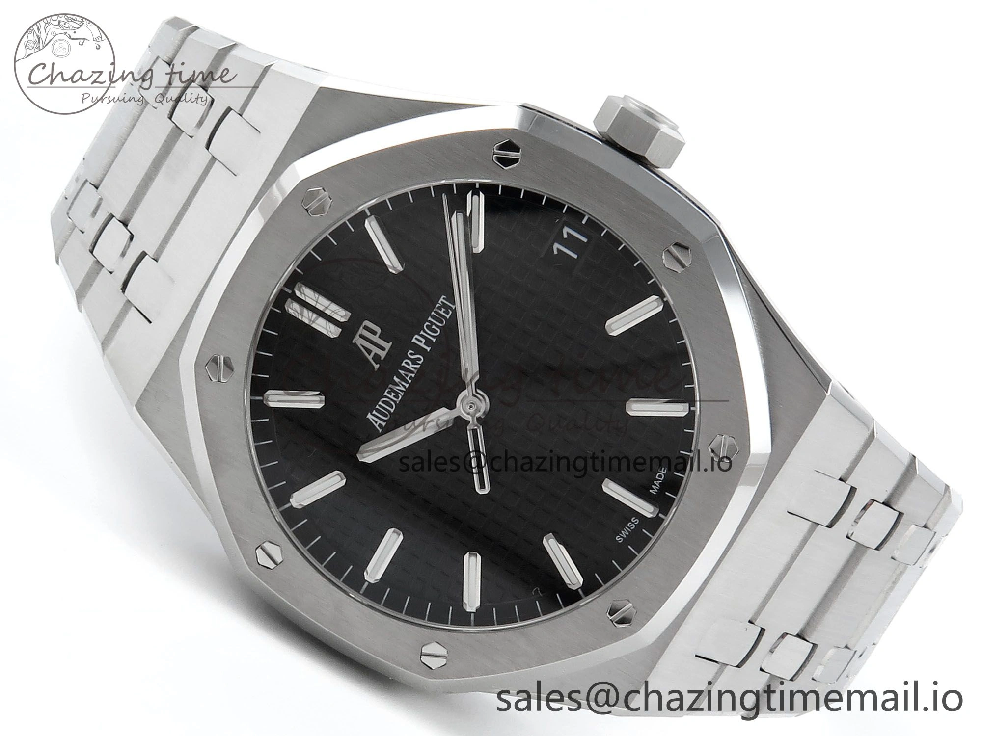 Royal Oak 15500 SS APSF 1:1 Best Edition Black Dial on SS Bracelet SA4302 Super Clone V2 (SW Dial)
