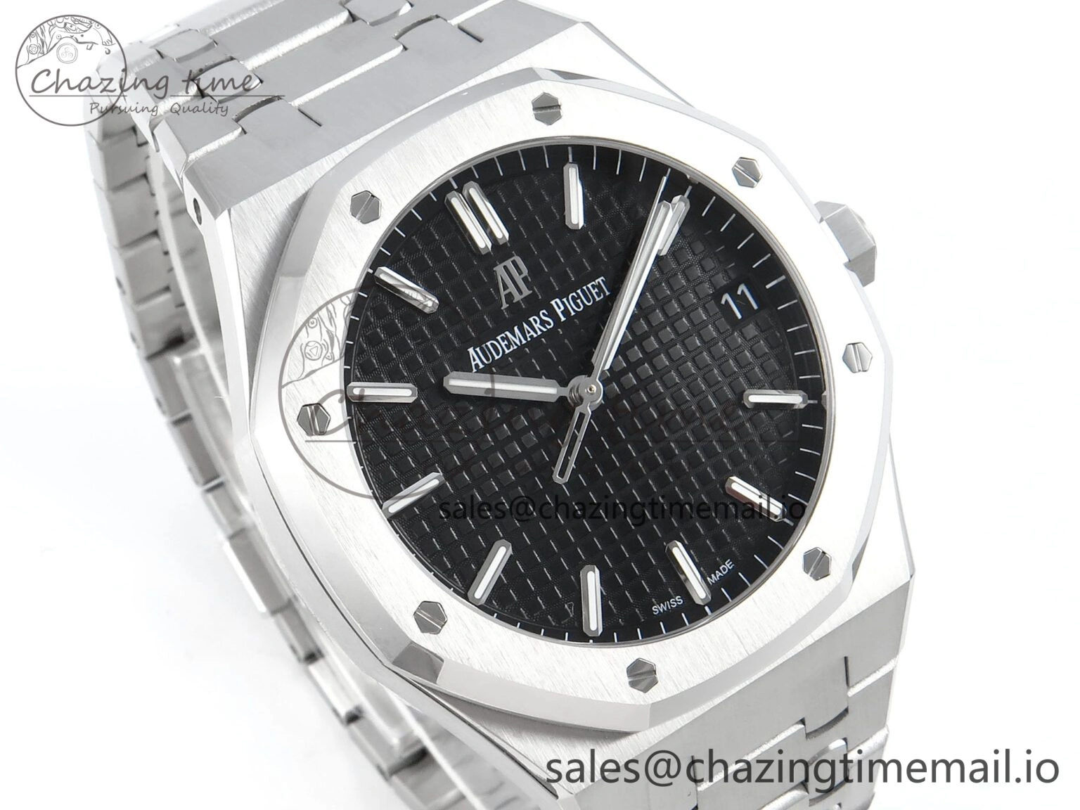 Royal Oak 15500 SS APSF 1:1 Best Edition Black Dial on SS Bracelet SA4302 Super Clone V2 (SW Dial)