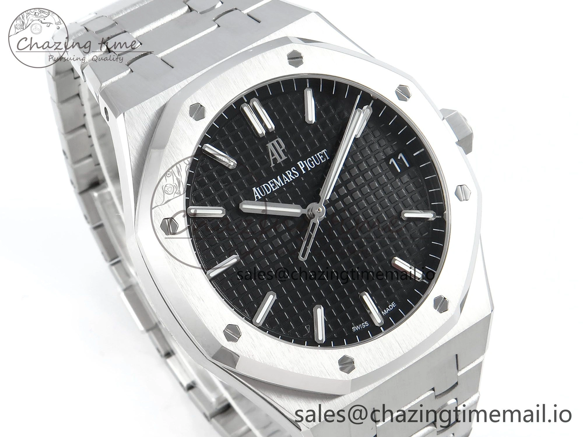 Royal Oak 15500 SS APSF 1:1 Best Edition Black Dial on SS Bracelet SA4302 Super Clone V2 (SW Dial)