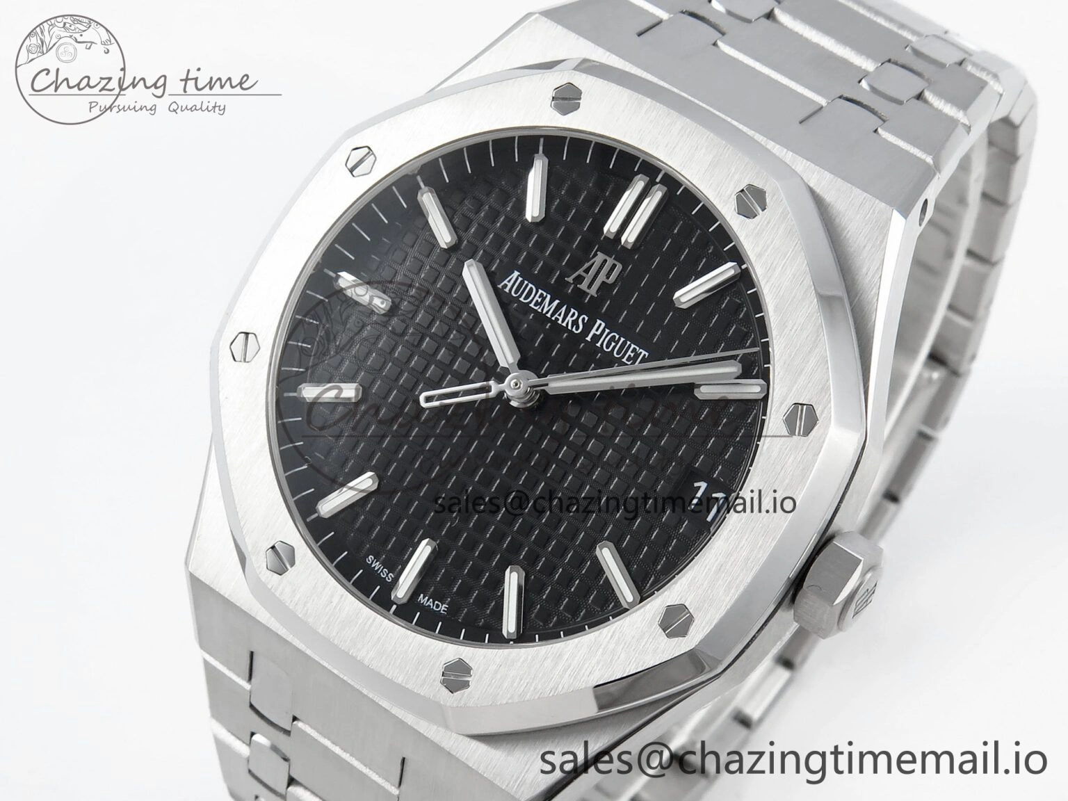 Royal Oak 15500 SS APSF 1:1 Best Edition Black Dial on SS Bracelet SA4302 Super Clone V2 (SW Dial)