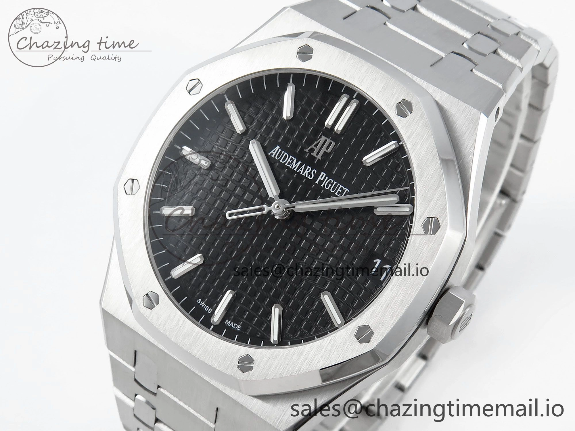 Royal Oak 15500 SS APSF 1:1 Best Edition Black Dial on SS Bracelet SA4302 Super Clone V2 (SW Dial)