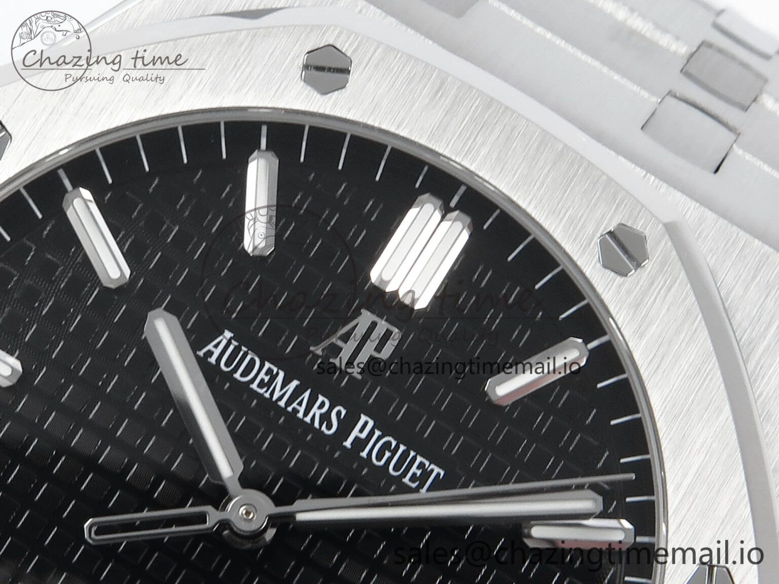 Royal Oak 15500 SS APSF 1:1 Best Edition Black Dial on SS Bracelet SA4302 Super Clone V2 (SW Dial)