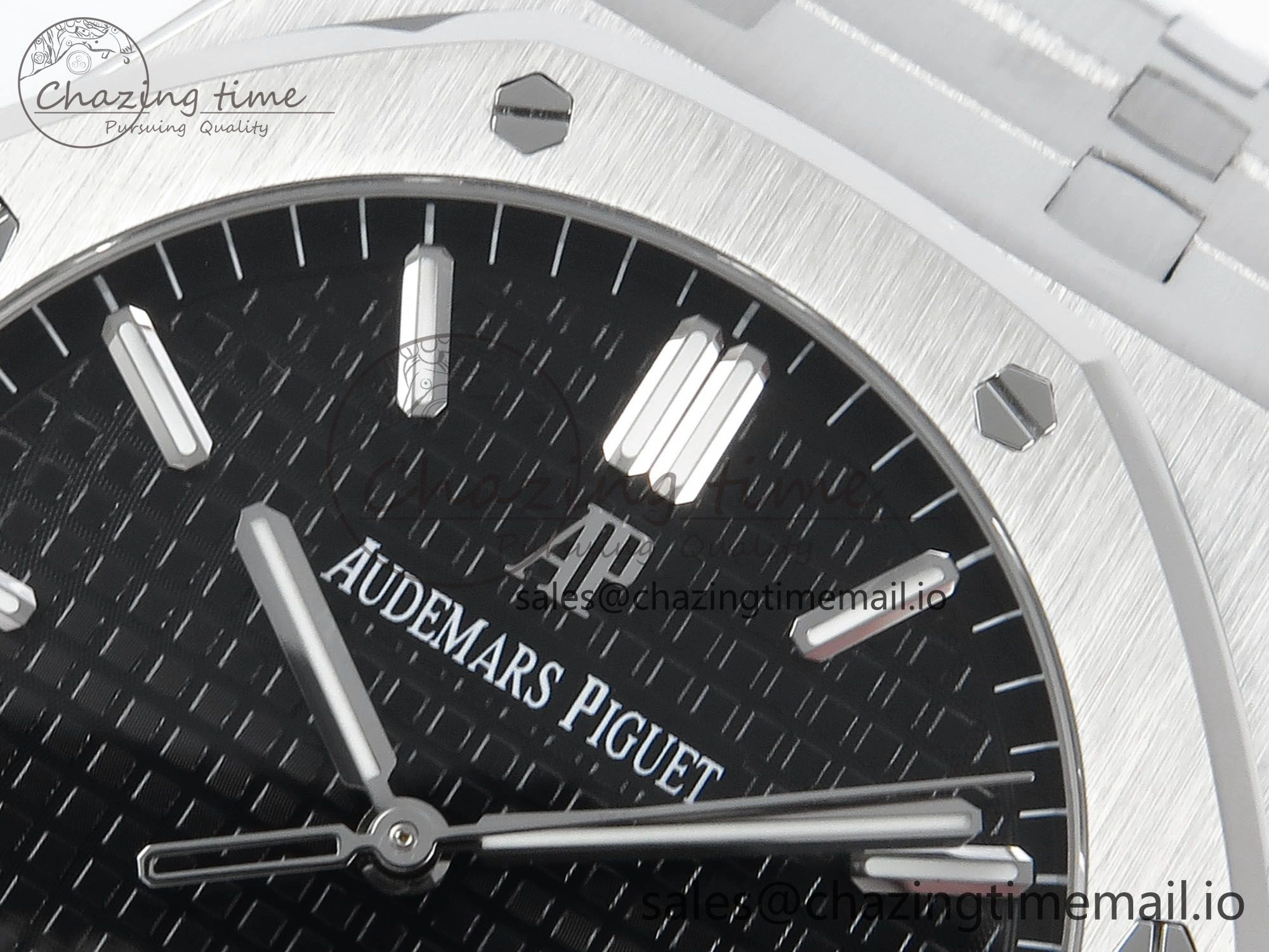 Royal Oak 15500 SS APSF 1:1 Best Edition Black Dial on SS Bracelet SA4302 Super Clone V2 (SW Dial)
