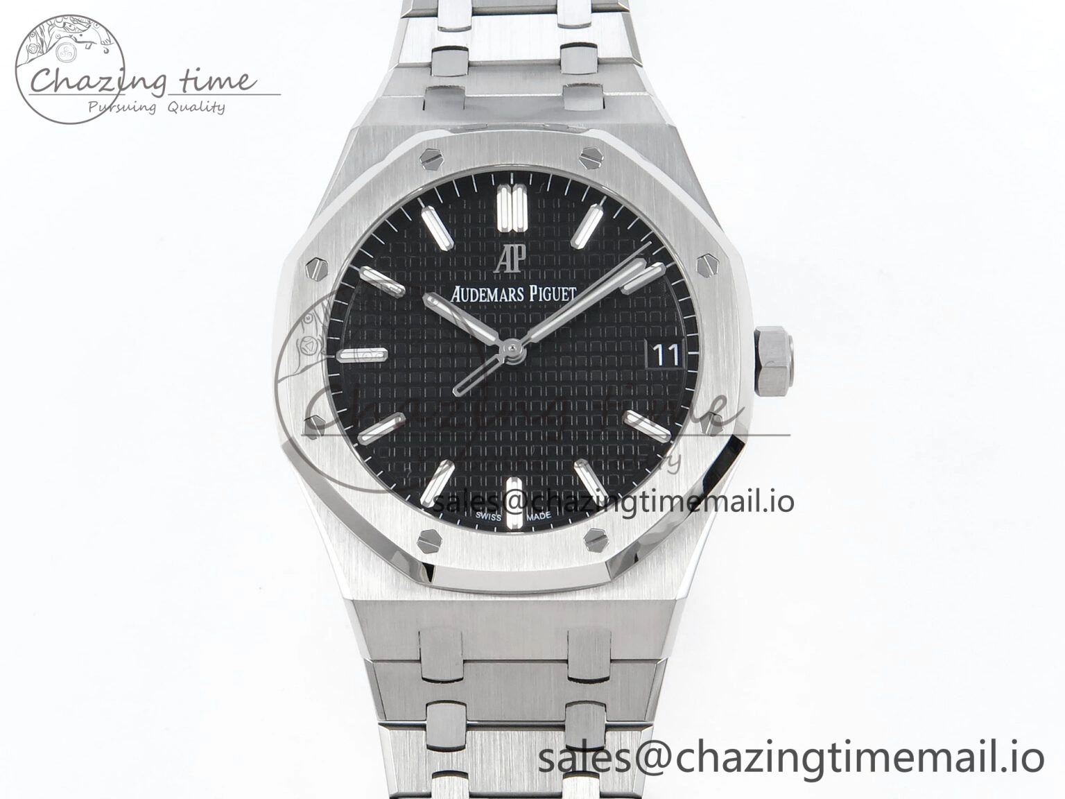 Royal Oak 15500 SS APSF 1:1 Best Edition Black Dial on SS Bracelet SA4302 Super Clone V2 (SW Dial)