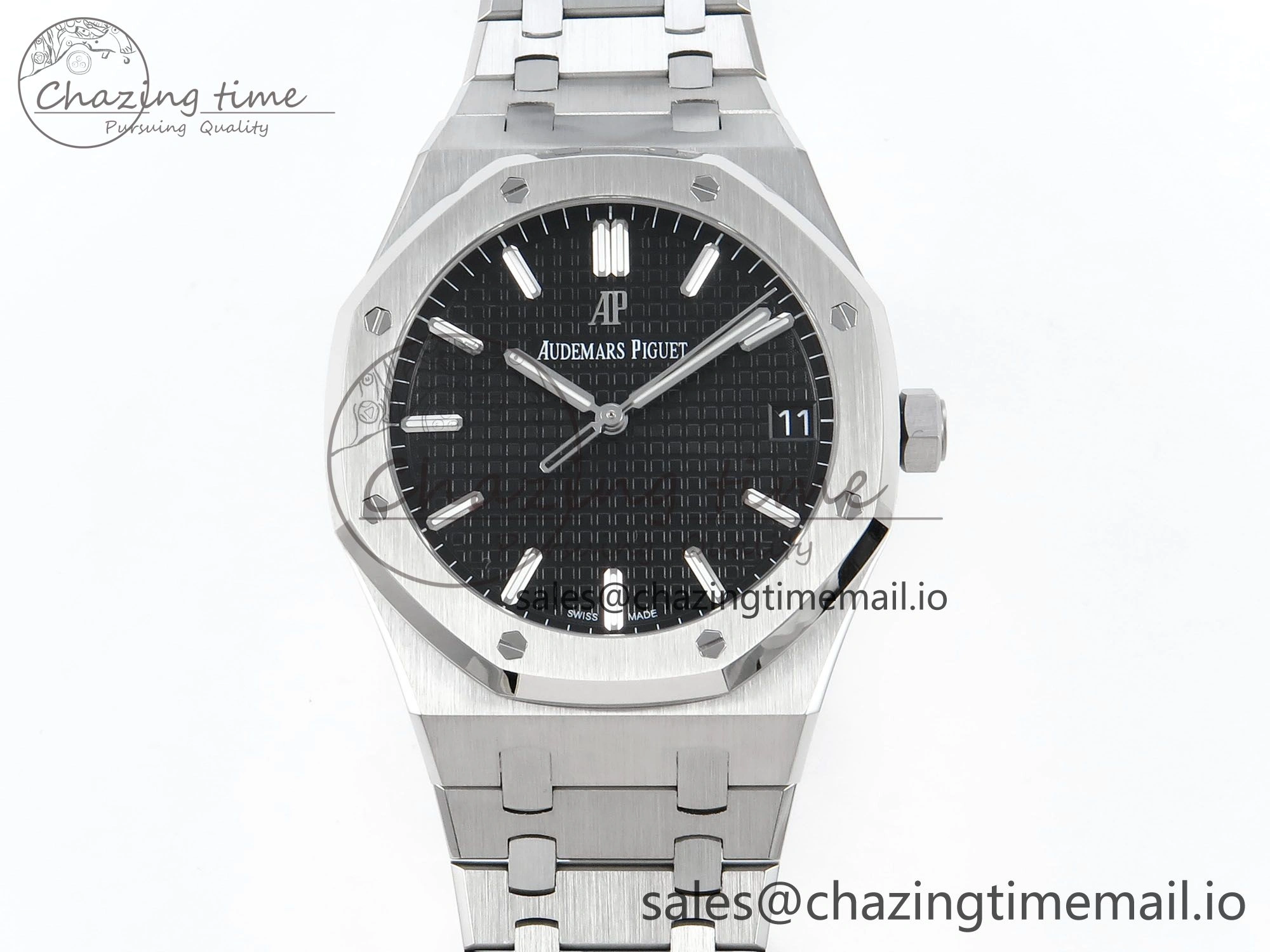 Royal Oak 15500 SS APSF 1:1 Best Edition Black Dial on SS Bracelet SA4302 Super Clone V2 (SW Dial)