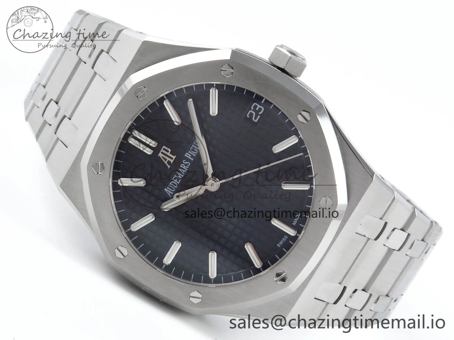 Royal Oak 15500 SS APSF 1:1 Best Edition Blue Dial on SS Bracelet SA4302 Super Clone V2 (SW Dial)
