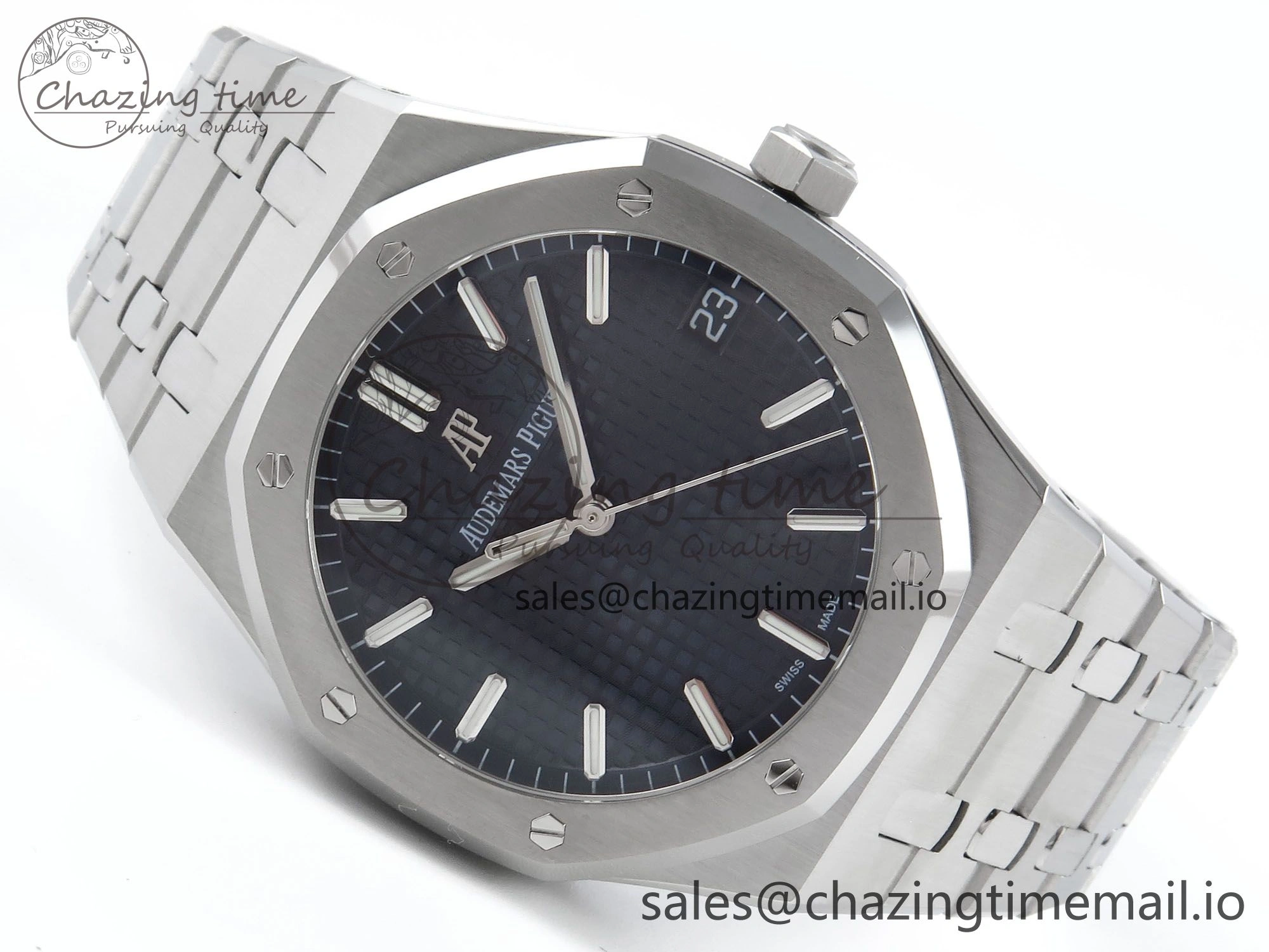 Royal Oak 15500 SS APSF 1:1 Best Edition Blue Dial on SS Bracelet SA4302 Super Clone V2 (SW Dial)