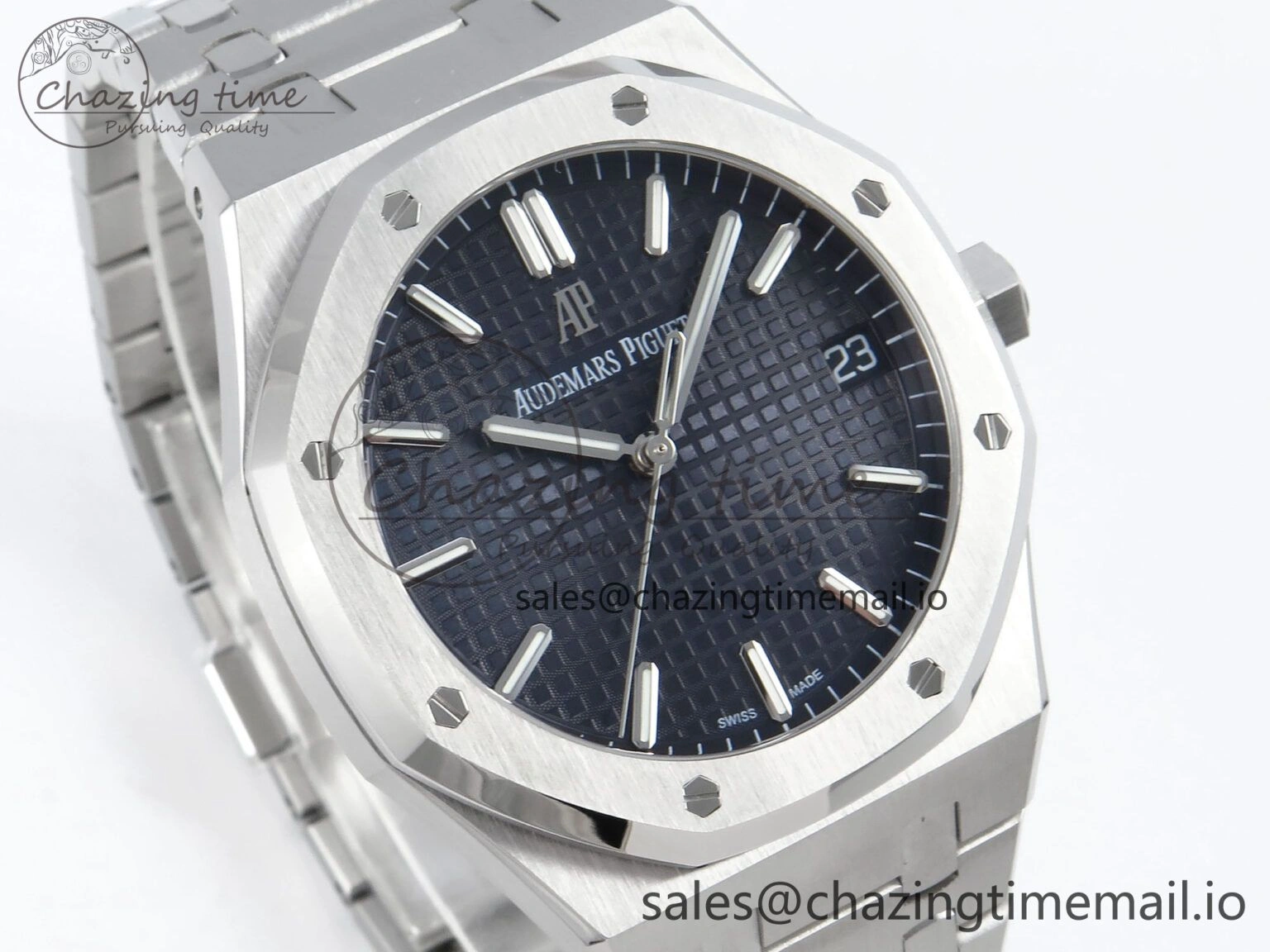 Royal Oak 15500 SS APSF 1:1 Best Edition Blue Dial on SS Bracelet SA4302 Super Clone V2 (SW Dial)