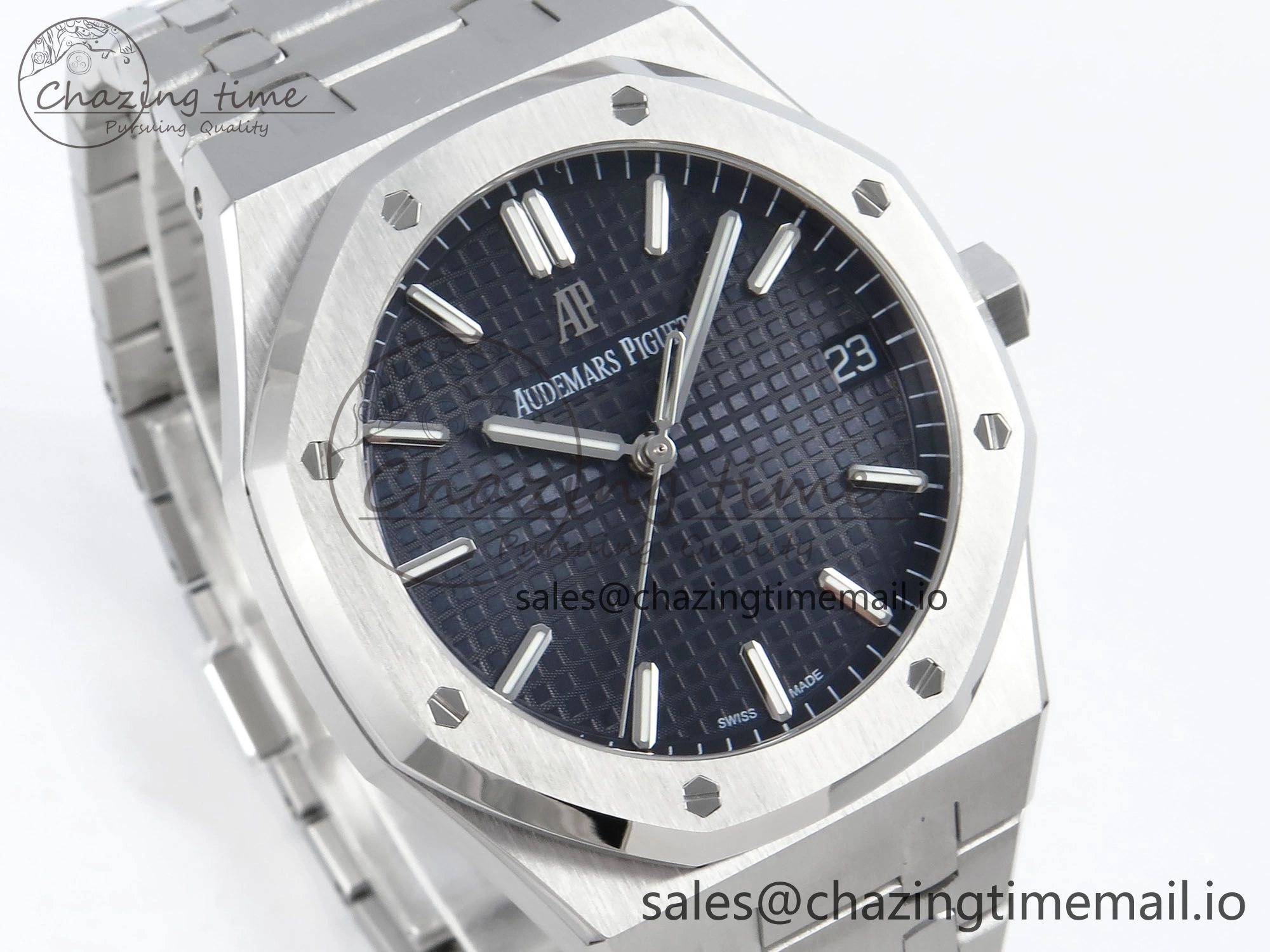 Royal Oak 15500 SS APSF 1:1 Best Edition Blue Dial on SS Bracelet SA4302 Super Clone V2 (SW Dial)