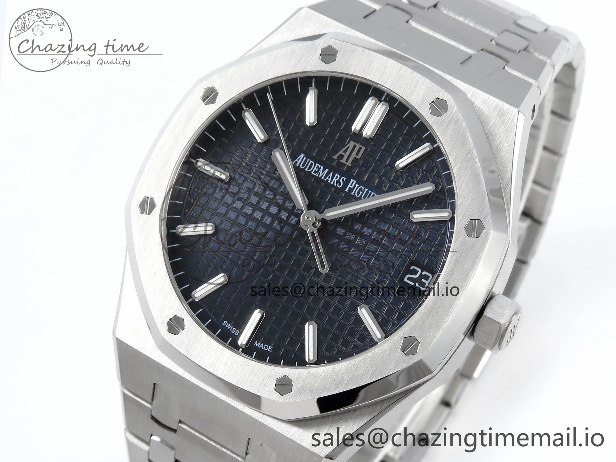Royal Oak 15500 SS APSF 1:1 Best Edition Blue Dial on SS Bracelet SA4302 Super Clone V2 (SW Dial)