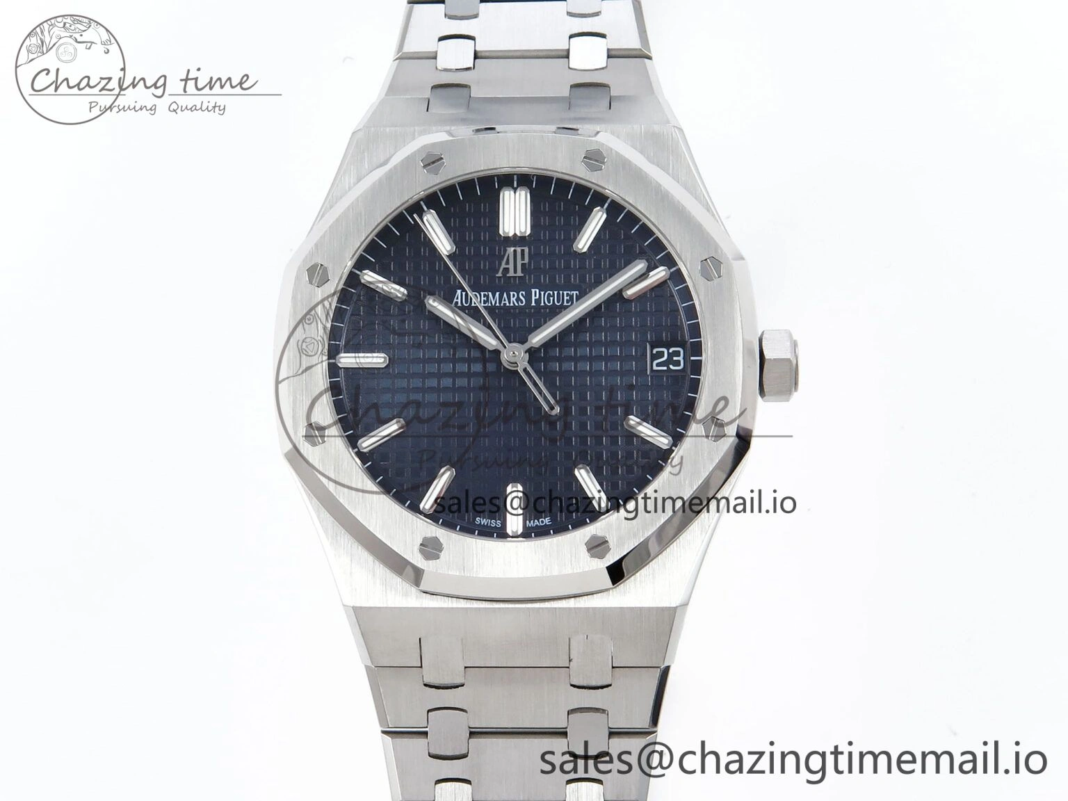 Royal Oak 15500 SS APSF 1:1 Best Edition Blue Dial on SS Bracelet SA4302 Super Clone V2 (SW Dial)