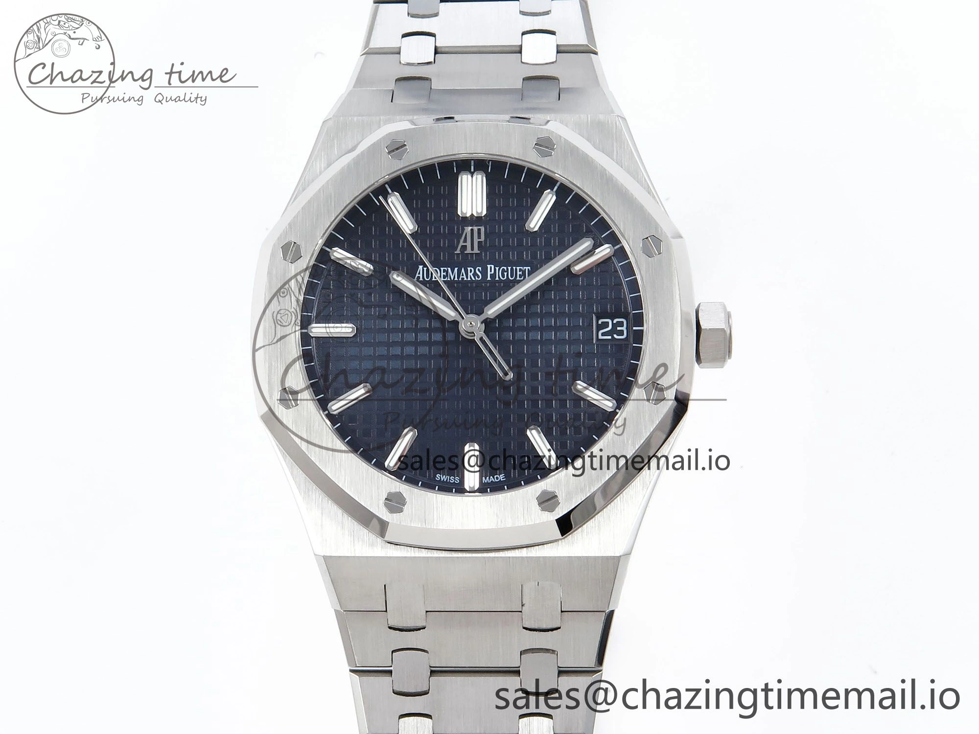 Royal Oak 15500 SS APSF 1:1 Best Edition Blue Dial on SS Bracelet SA4302 Super Clone V2 (SW Dial)