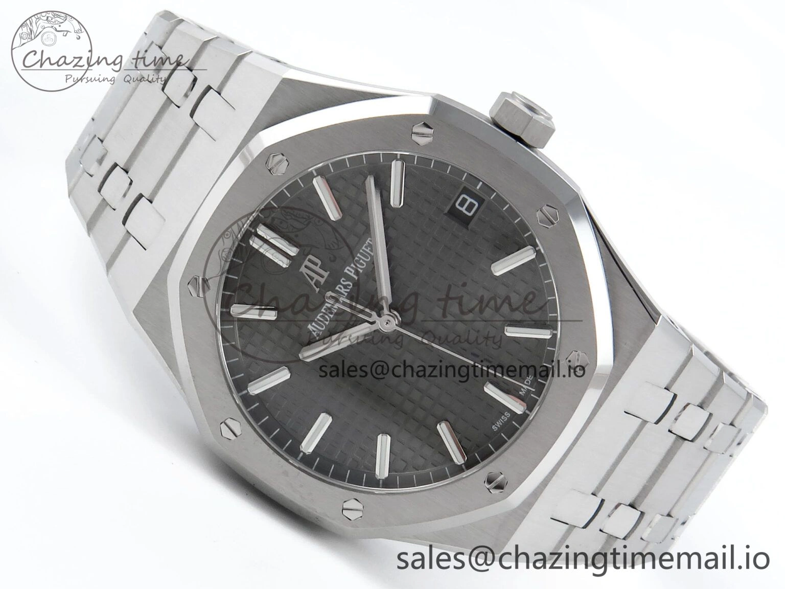 Royal Oak 15500 SS APSF 1:1 Best Edition Gray Dial on SS Bracelet SA4302 Super Clone V2 (SW Dial)