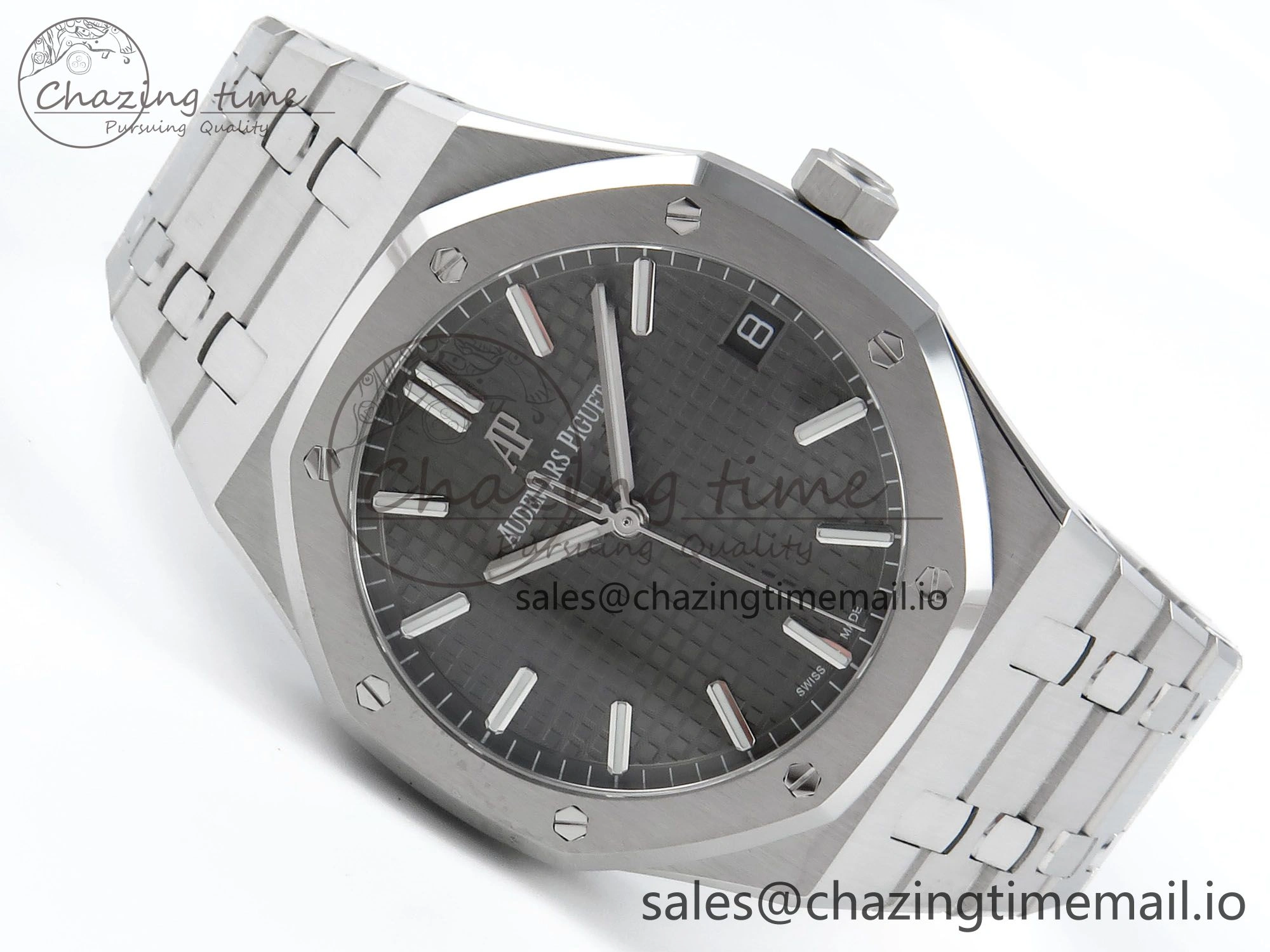 Royal Oak 15500 SS APSF 1:1 Best Edition Gray Dial on SS Bracelet SA4302 Super Clone V2 (SW Dial)